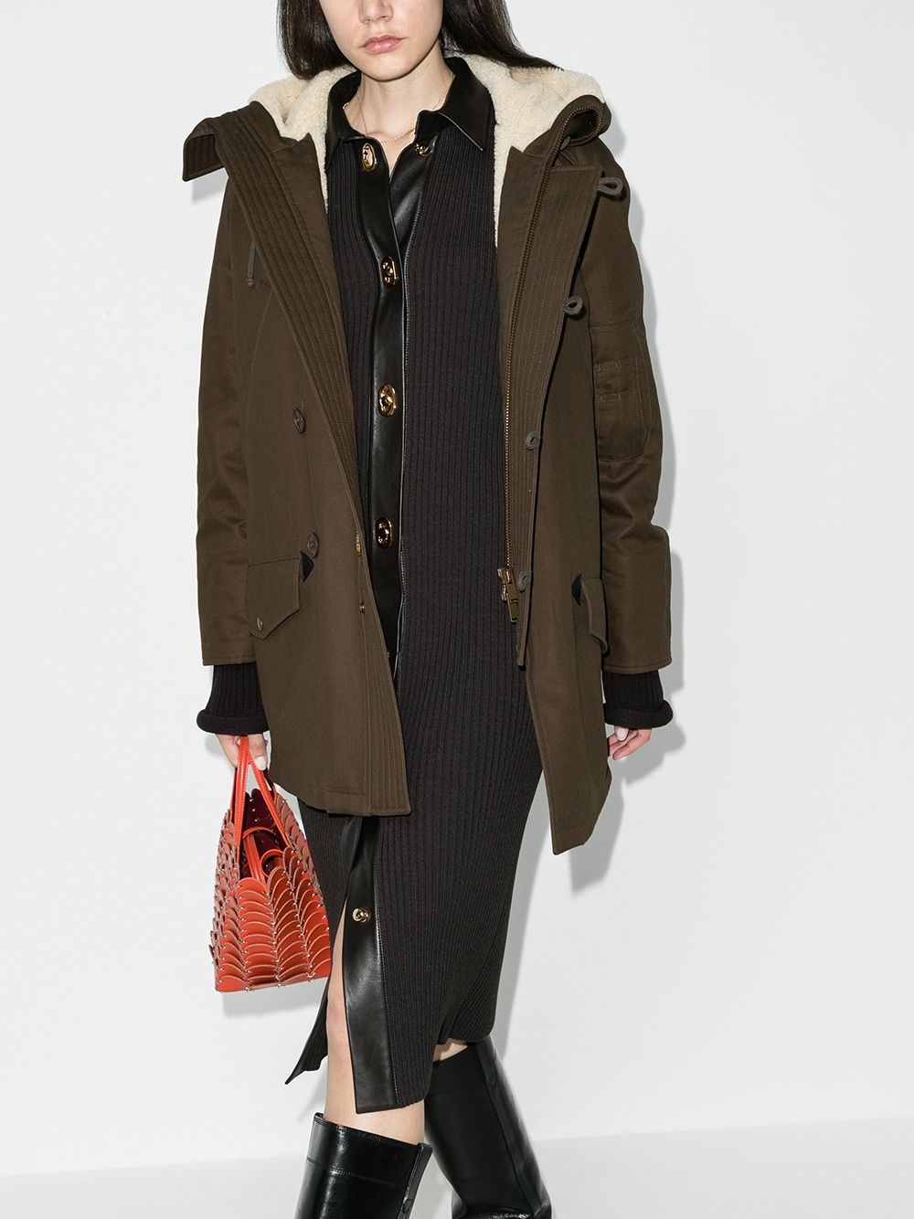 shearling-lining parka coat - 2