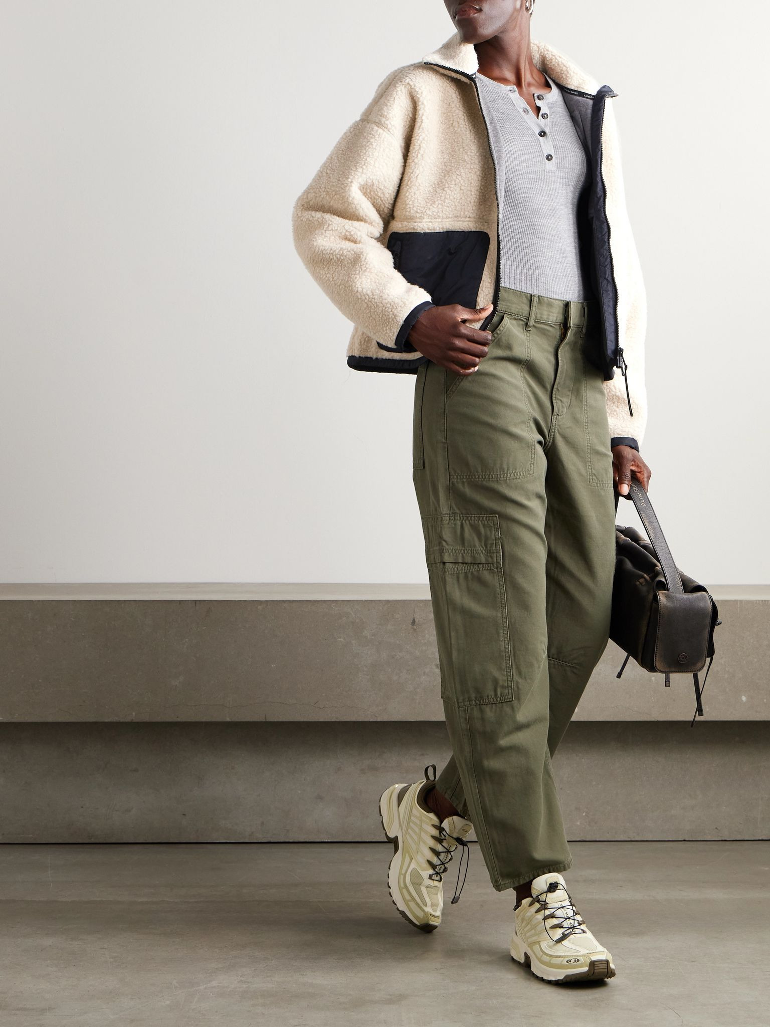 Simcoe shell-trimmed wool-blend fleece jacket Cream - 2