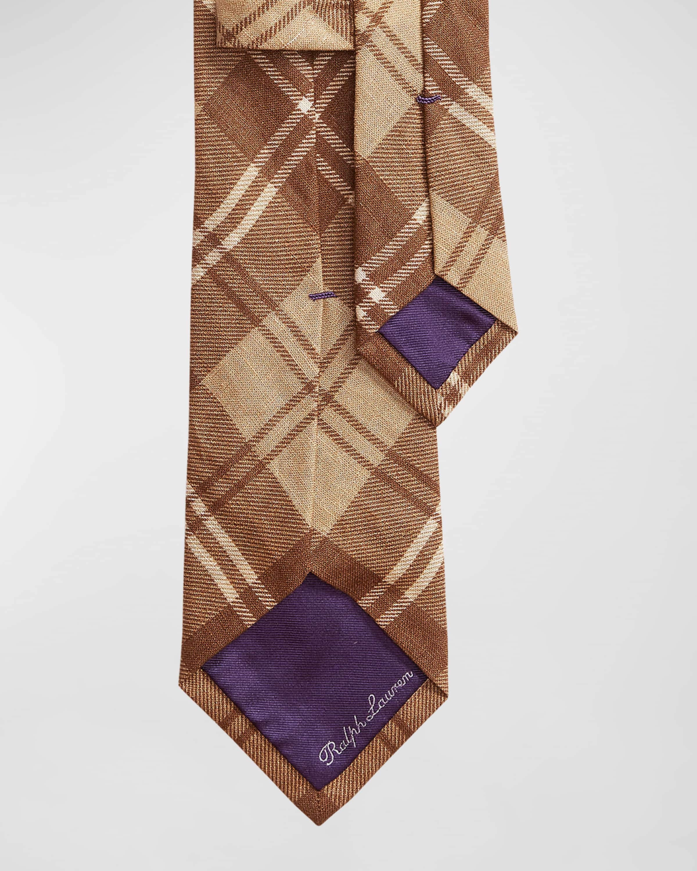 Men's Plaid-Print Linen Tie - 4