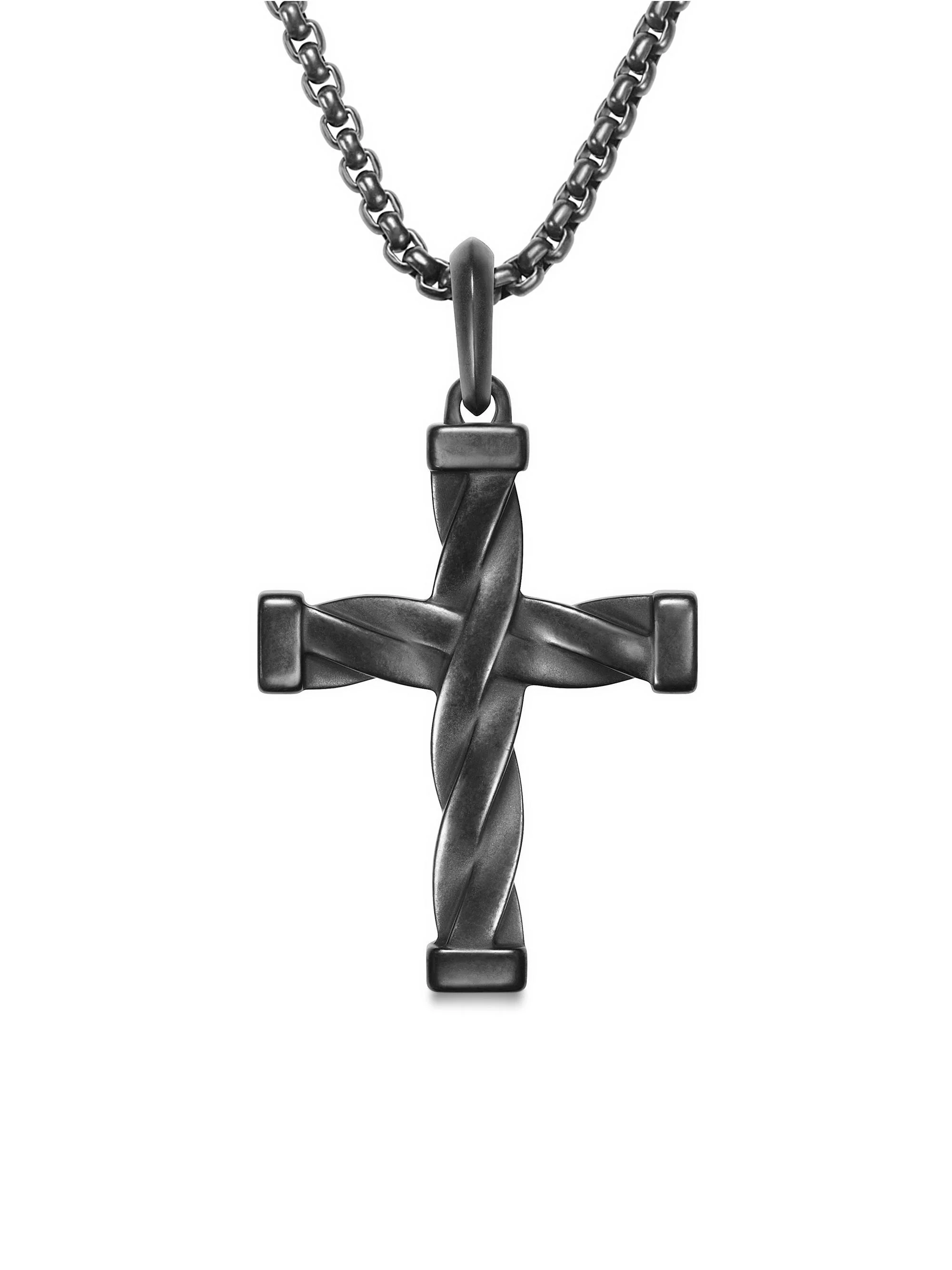 Men's DY Helios Cross Pendant in Titanium, 48MM - Black - 1