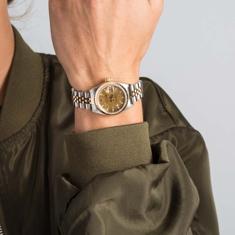 Lady Rolex Datejust 69173 Champagne Houndstooth Dial - 5