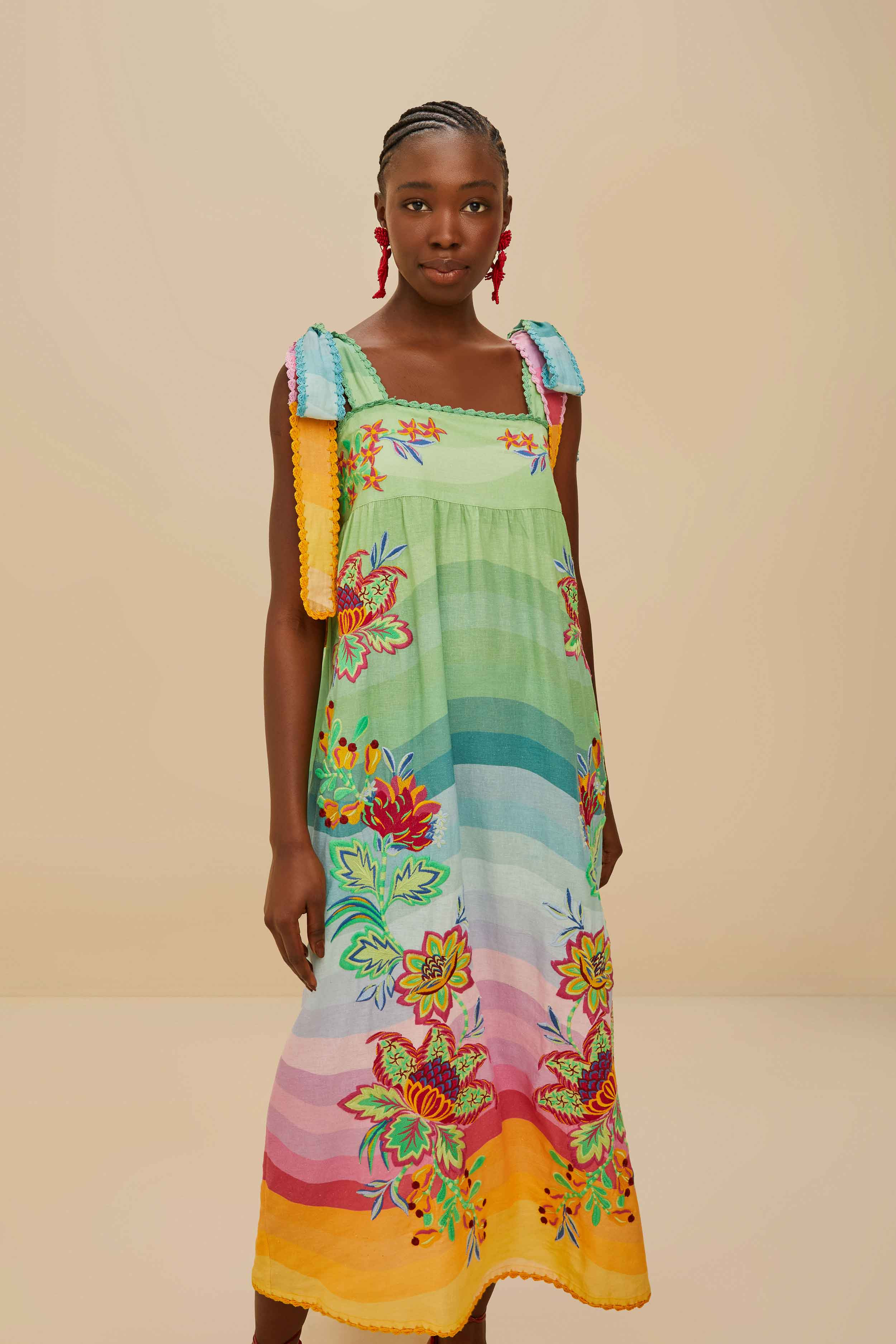 Multicolor Aura Floral Embroidered Euroflax™ Premium Linen Maxi Dress - 2