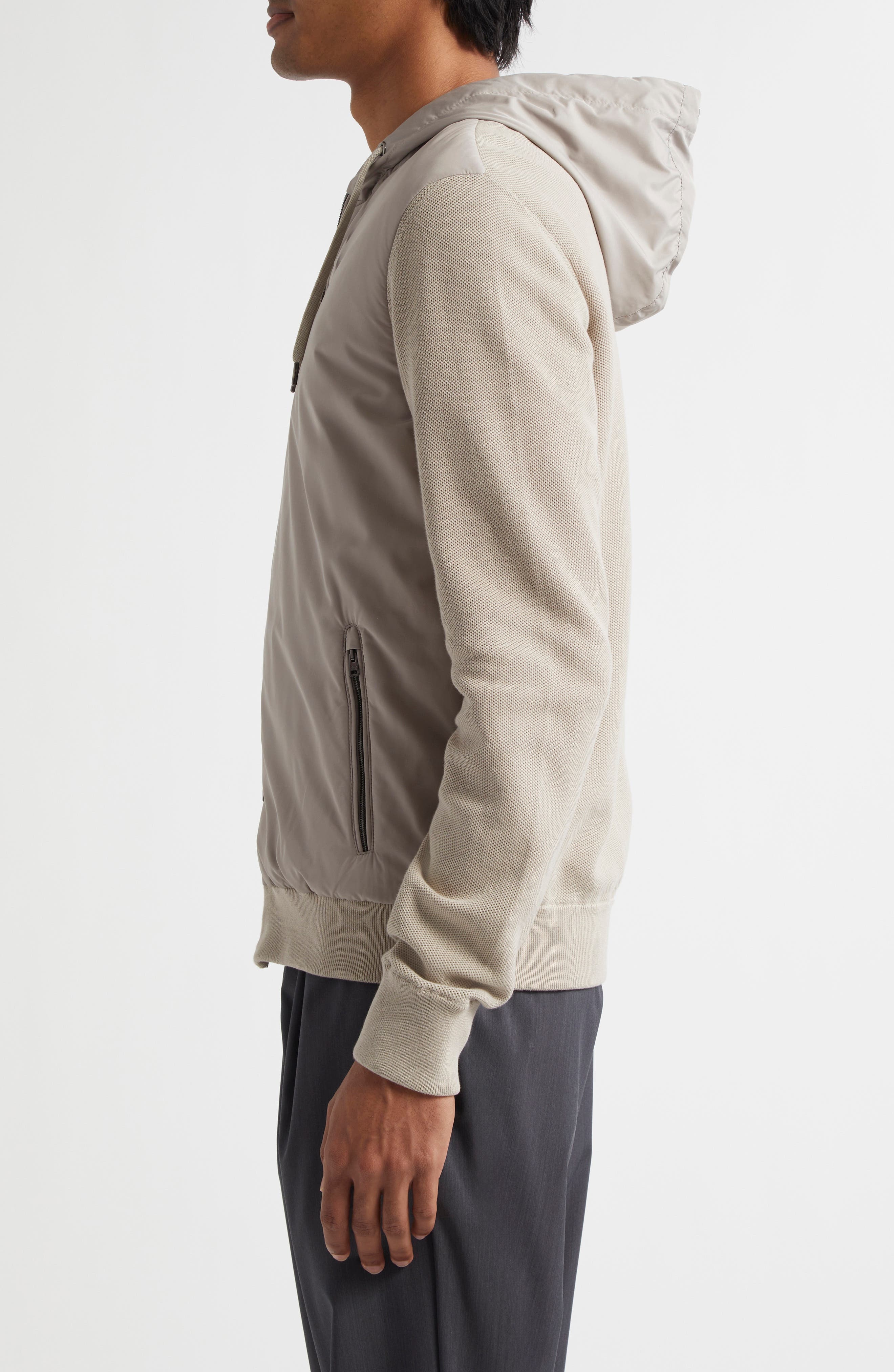 Herno Mixed Media Hooded Jacket in Taupe at Nordstrom - 3