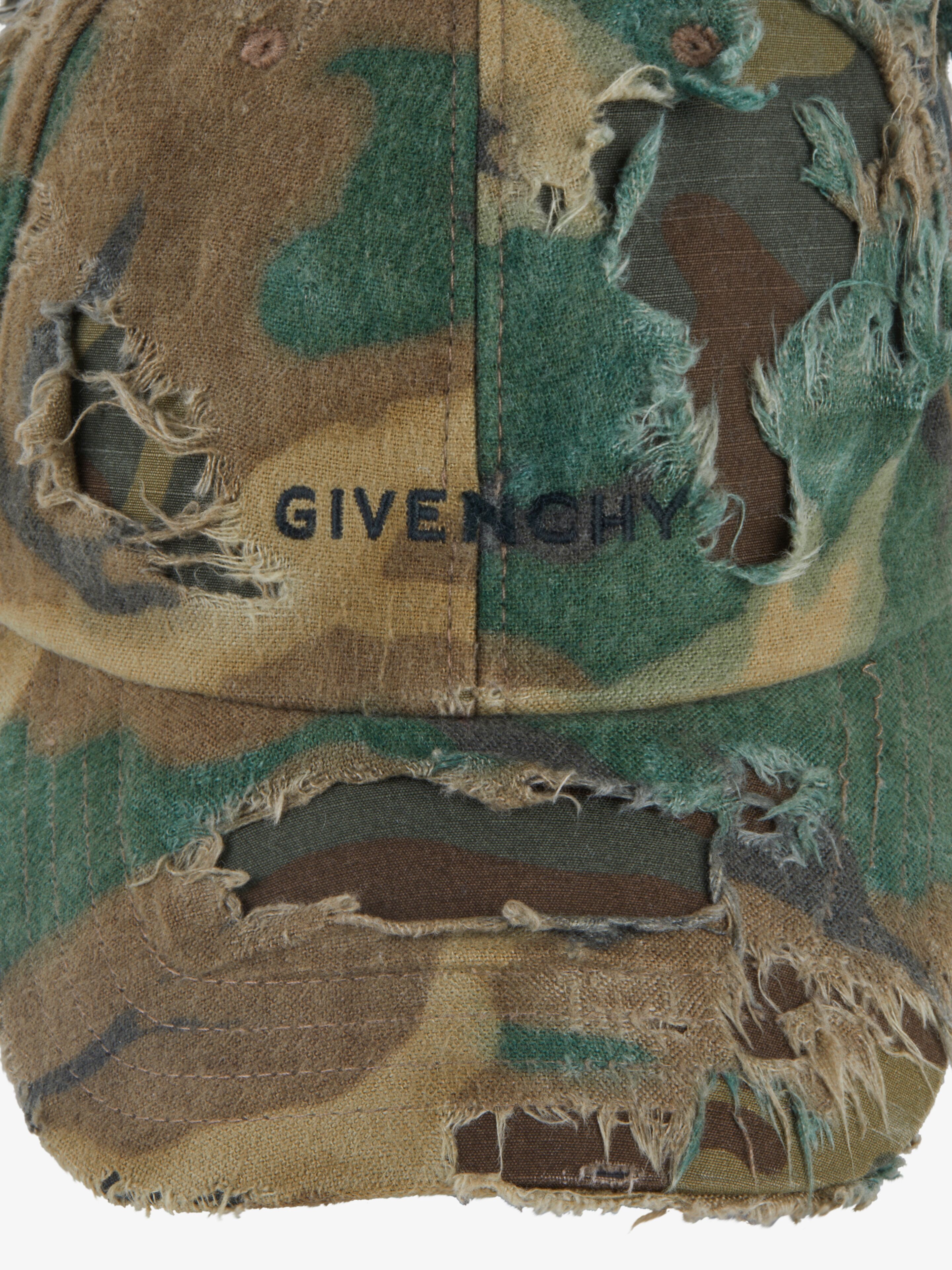 GIVENCHY CAP IN RIPPED & REPAIRED CAMO DENIM - 2