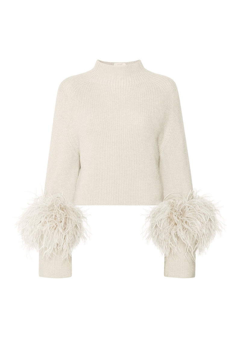 Wool Cropped Raglan Sweater With Feathers 1