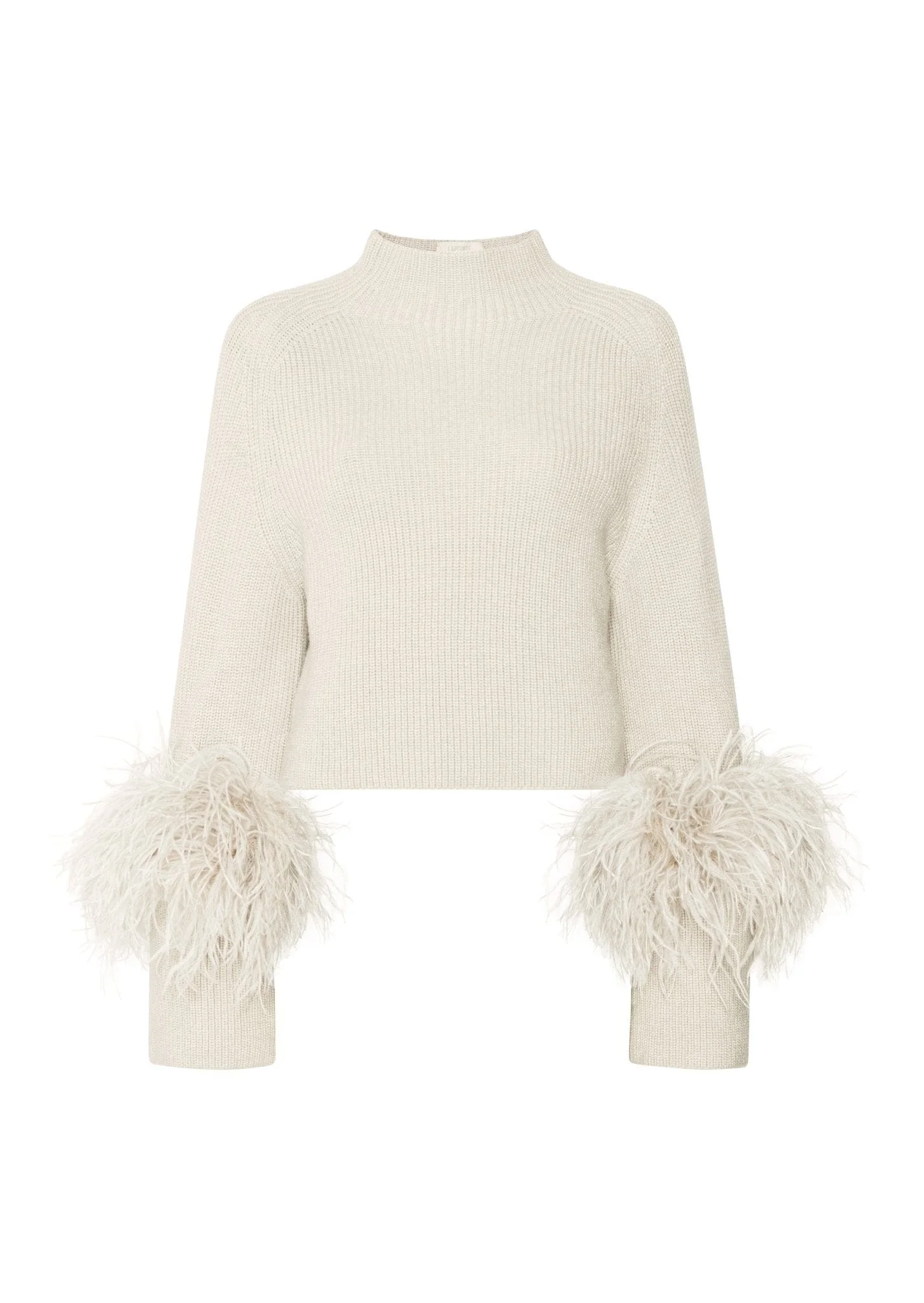 Wool Cropped Raglan Sweater With Feathers - 1