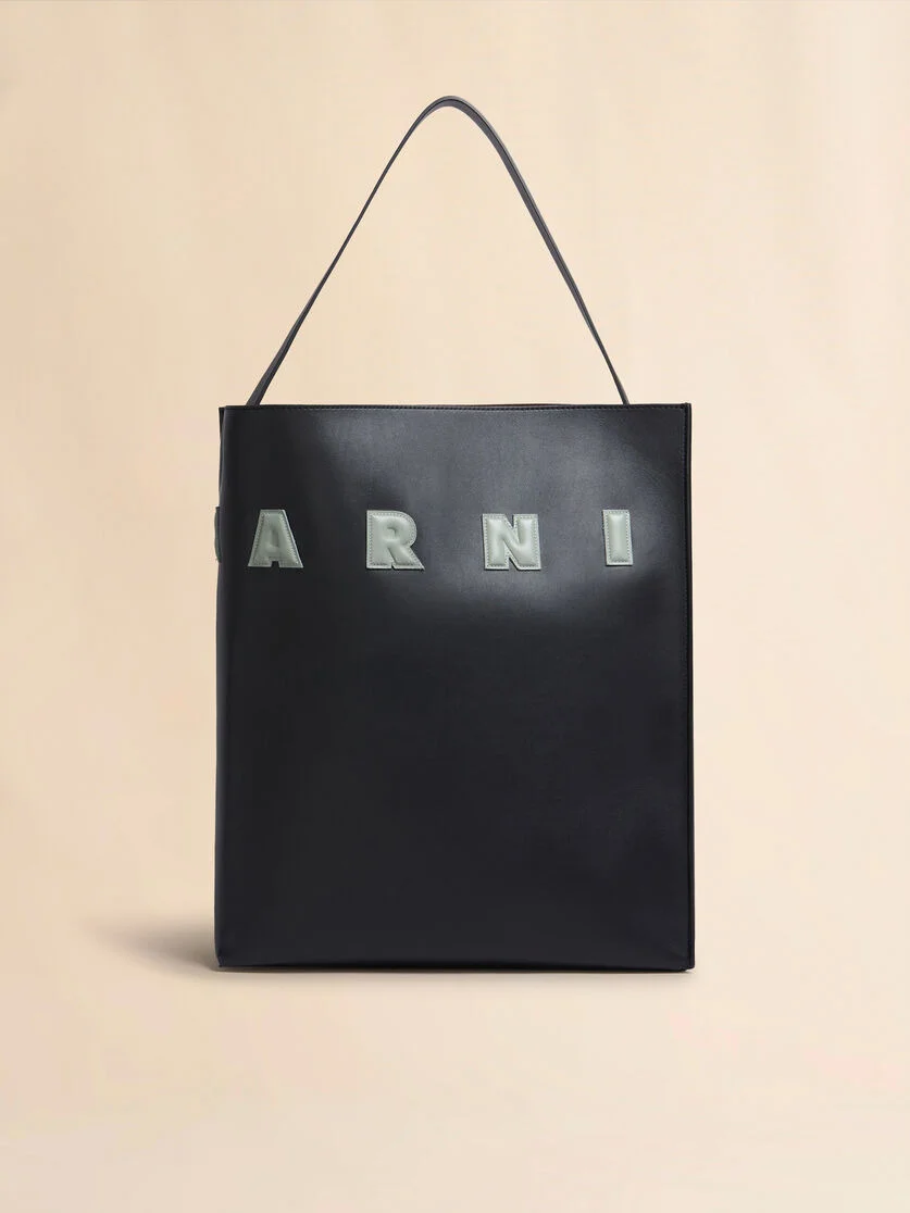 BLACK AND WHITE LEATHER MUSEO HOBO BAG WITH PATCHES - 1