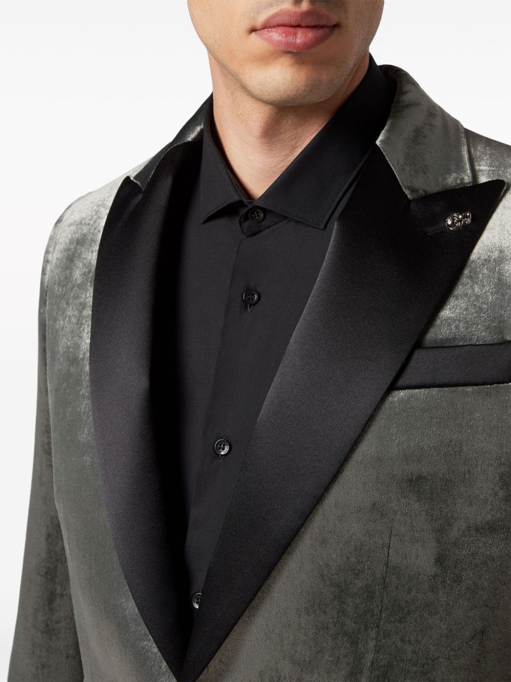 contrast-lapel velvet blazer - 5