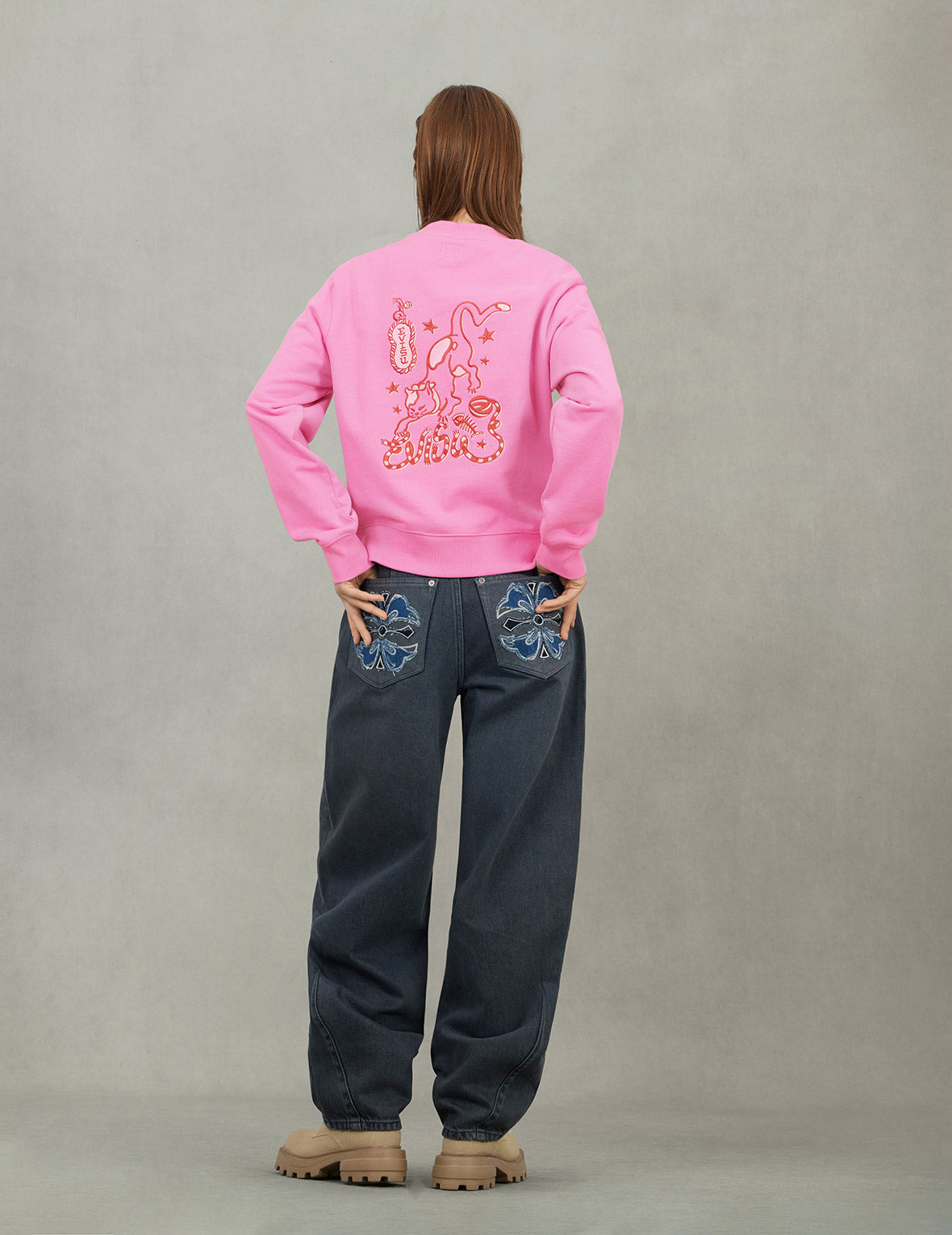 Cat and Logo Embroidery Regular Fit Sweatshirt - 5