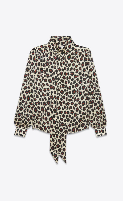 SAINT LAURENT lavallière-neck blouse in leopard-print silk muslin outlook