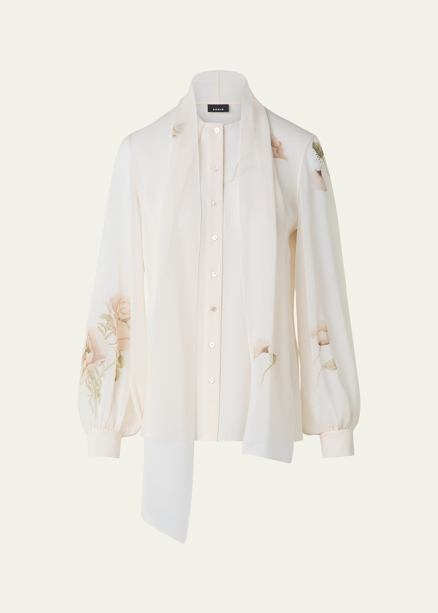 Floral-Print Georgette Scarf Blouse - 1