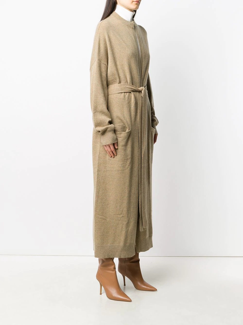 long cashmere tied waist cardigan - 3