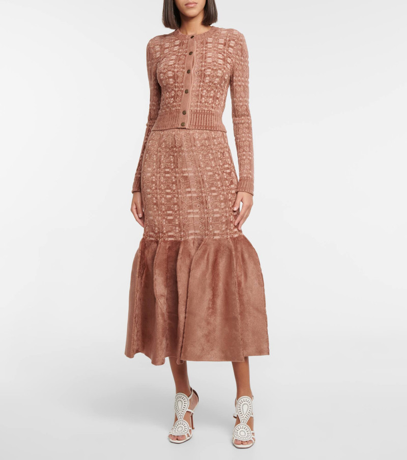 Alaïa Lace-trimmed velvet midi skirt outlook