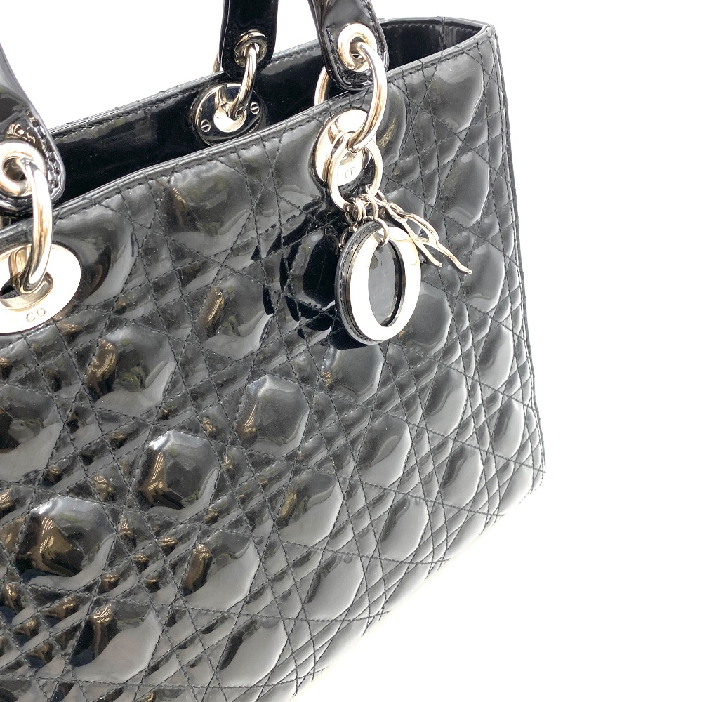 Christian - Christian Dior Black Patent Lady Bag Large - 11