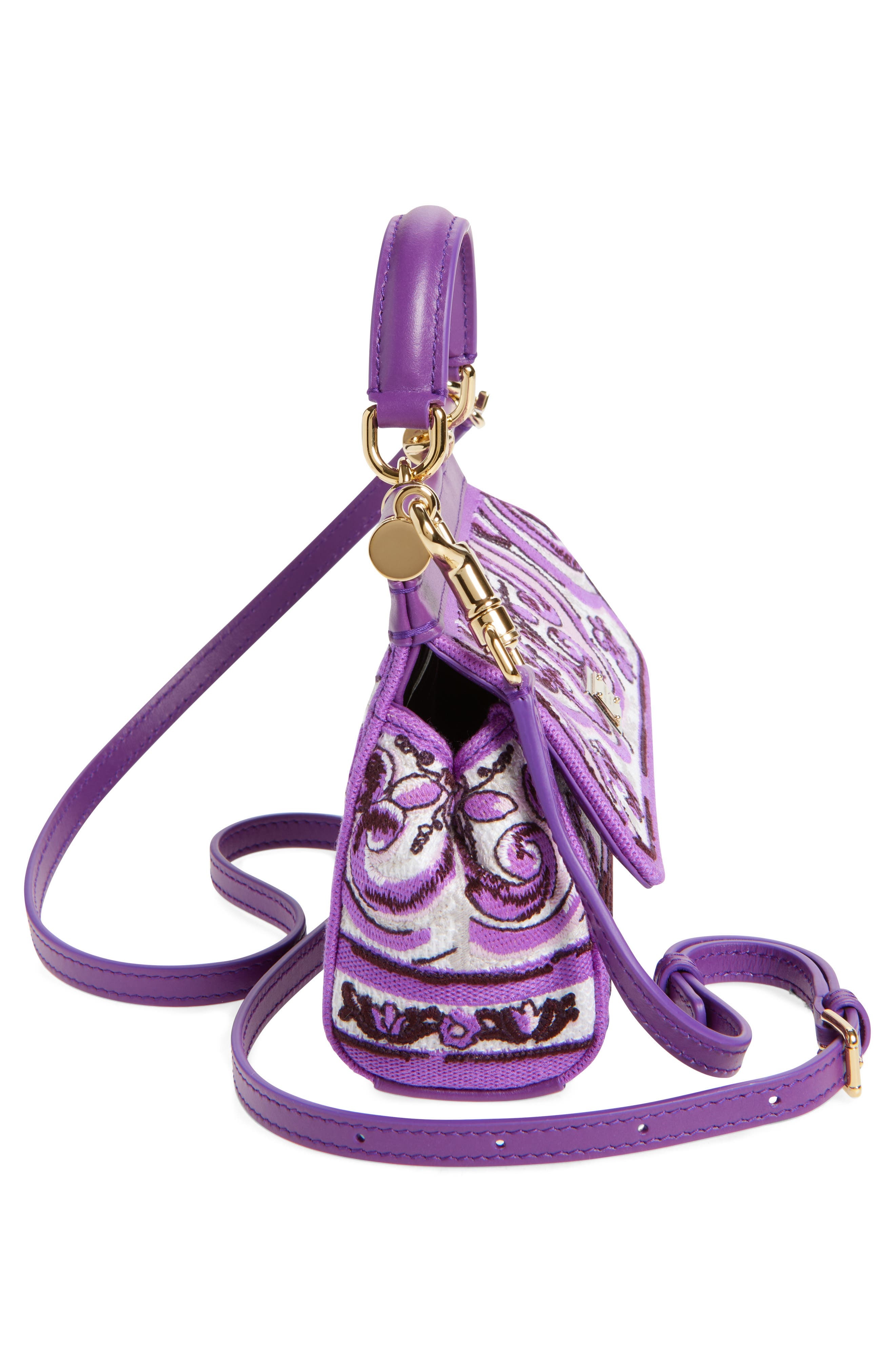 Dolce&Gabbana Small Sicily Majolica Embroidered Canvas Satchel in I03Tn Maiolica 3 Viola at Nordstro - 6