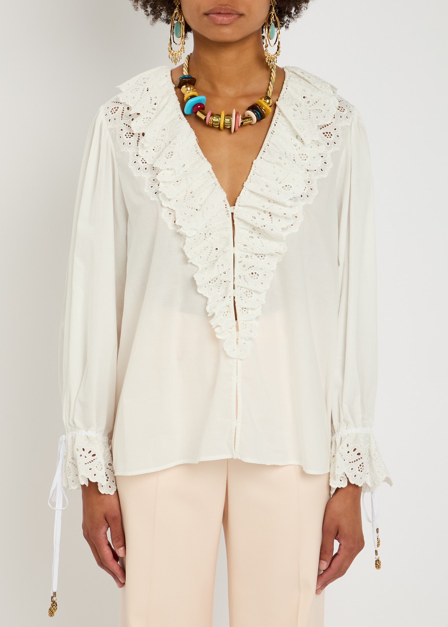 Chloe Broderie Anglaise Ruffled Cotton Blouse - 2