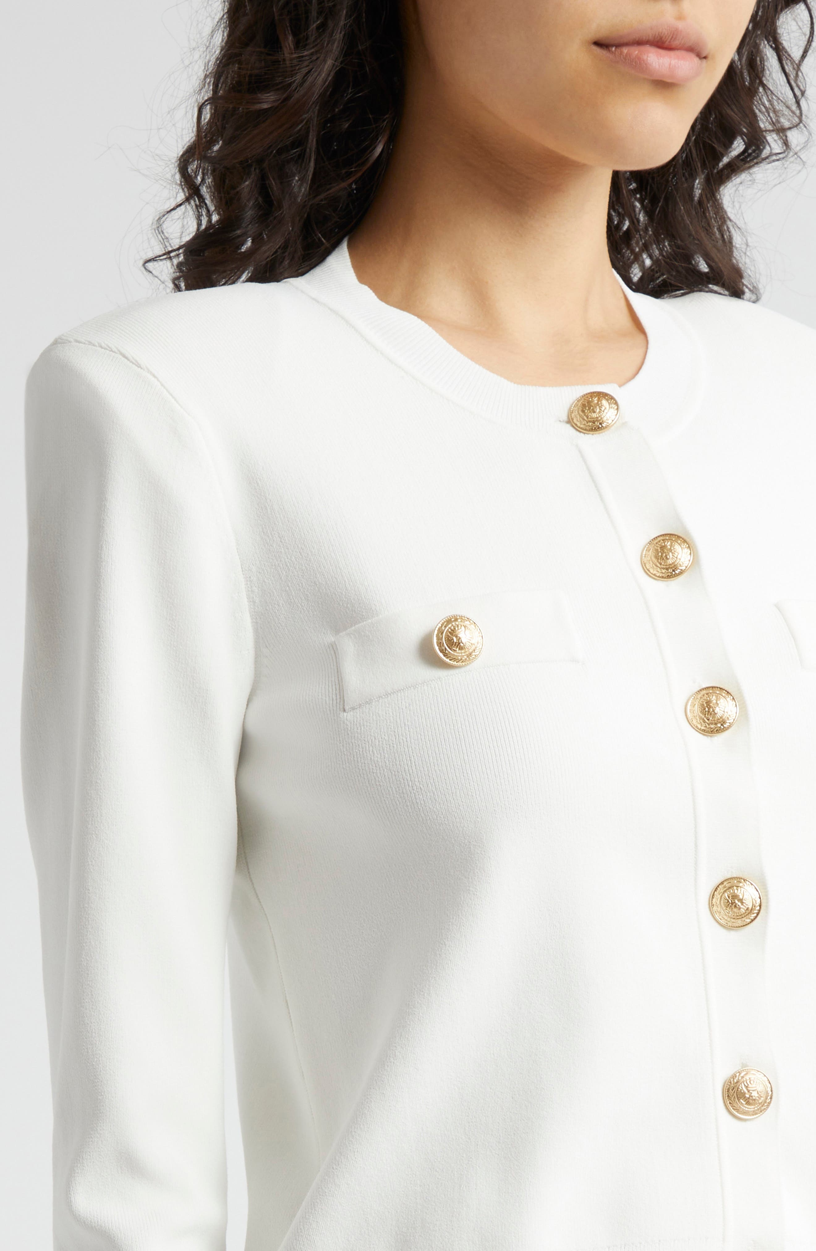 L'AGENCE Toulouse Crewneck Cardigan in Ivory at Nordstrom - 4