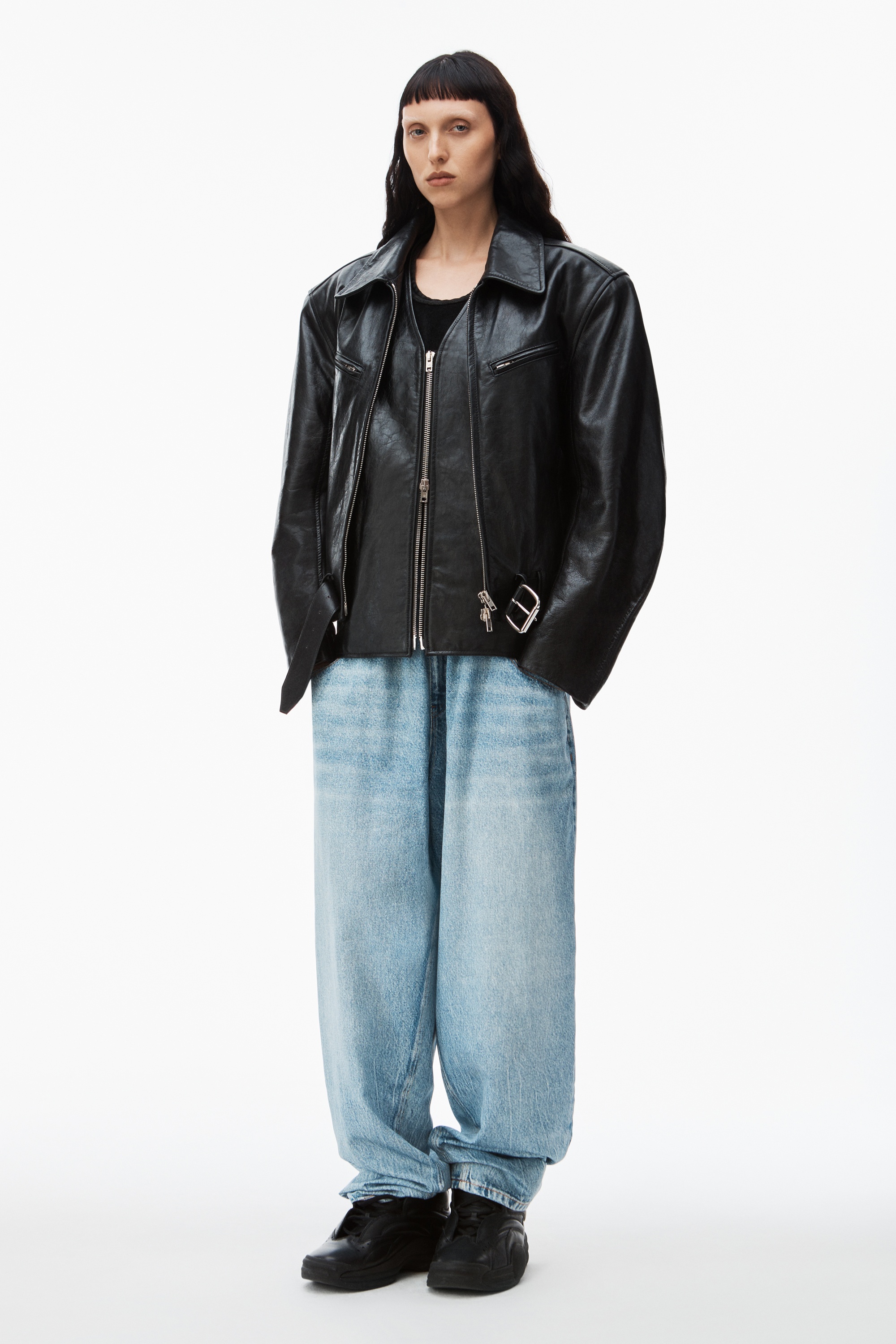 printed denim track pant in nylon - 2