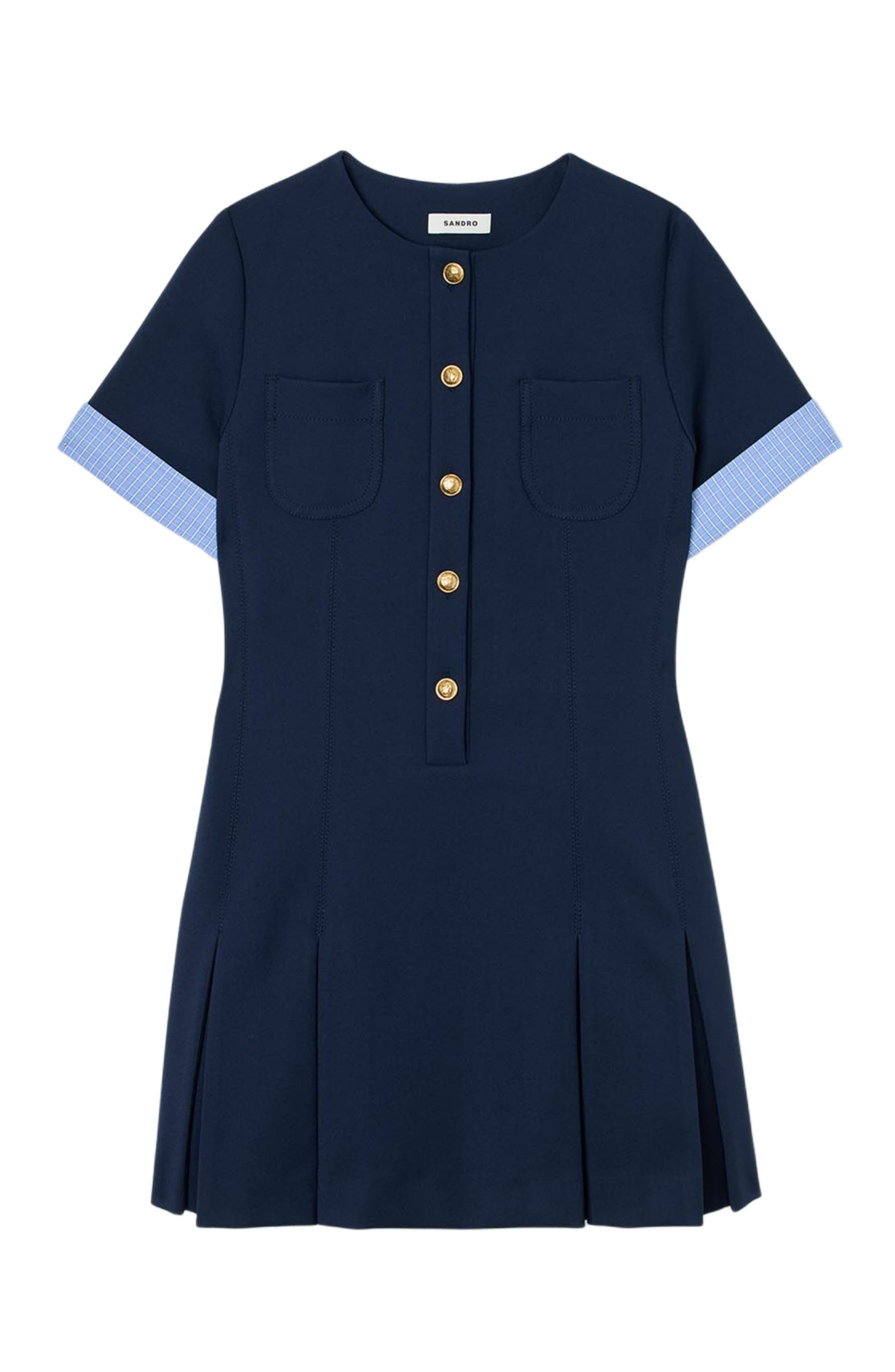 SANDRO Short pleated dress in Navy Blue at Nordstrom - 5