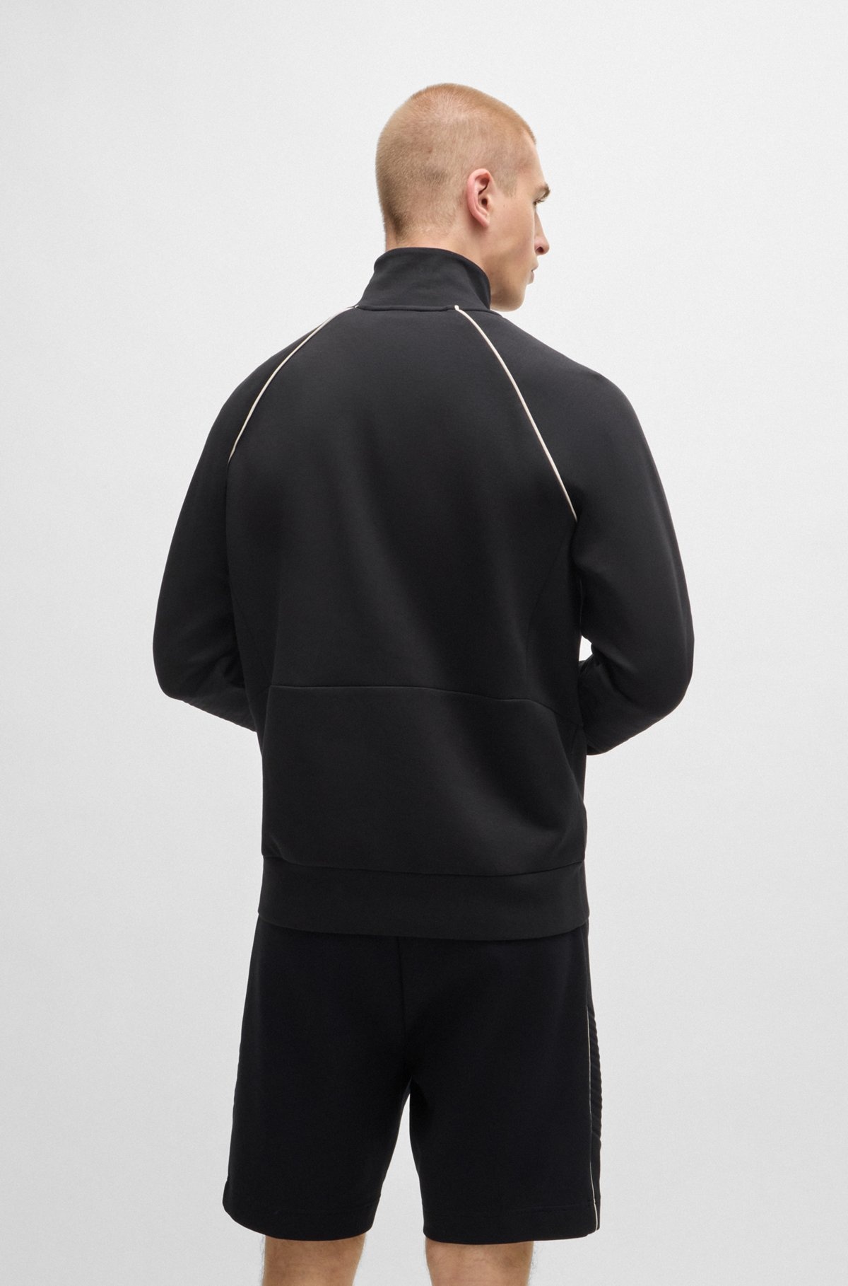 STRETCH-COTTON ZIP-UP SWEATSHIRT WITH PIPING AND BRANDING - 5