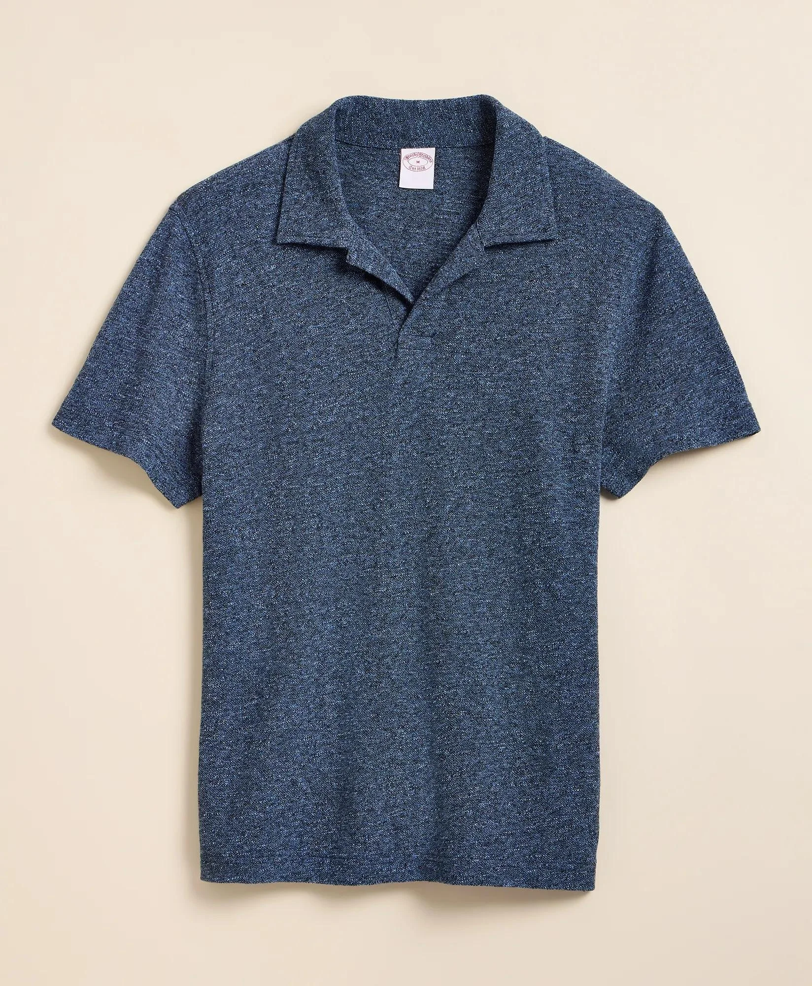 Cotton-Linen Pique Johnny Collar Shirt - 1