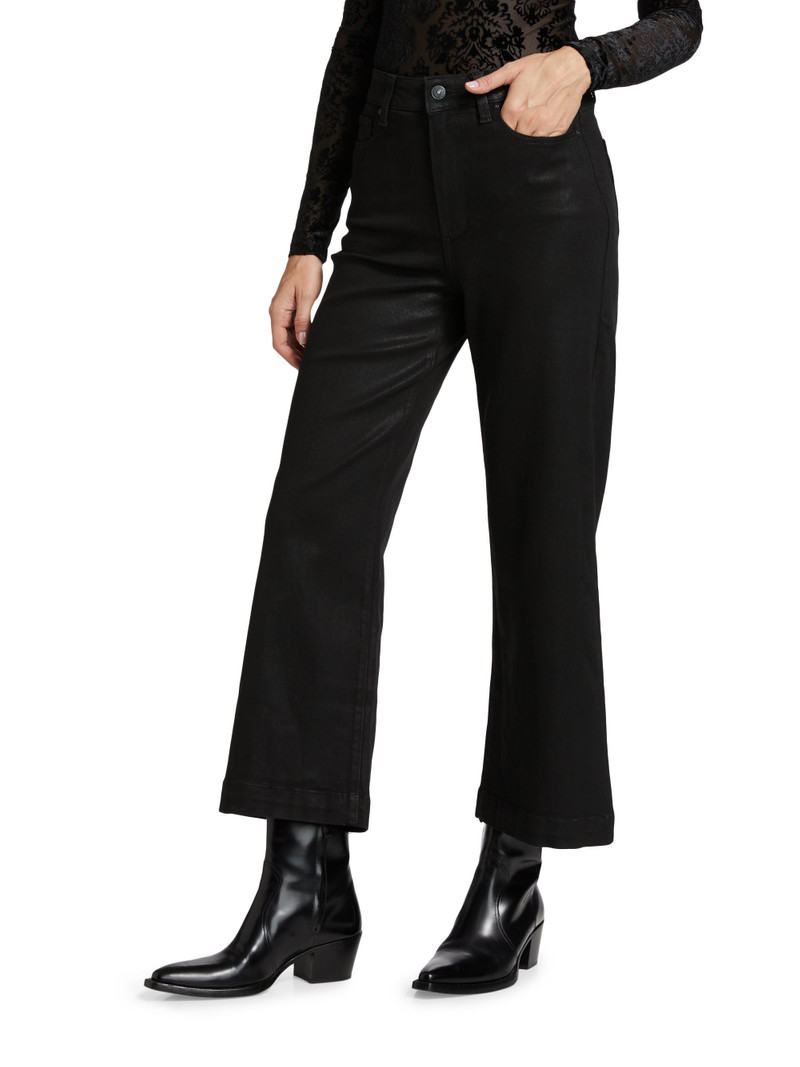 Women's Anessa Coated High-Rise Wide-Leg Ankle Jeans - Black Fog Luxe Coating 4