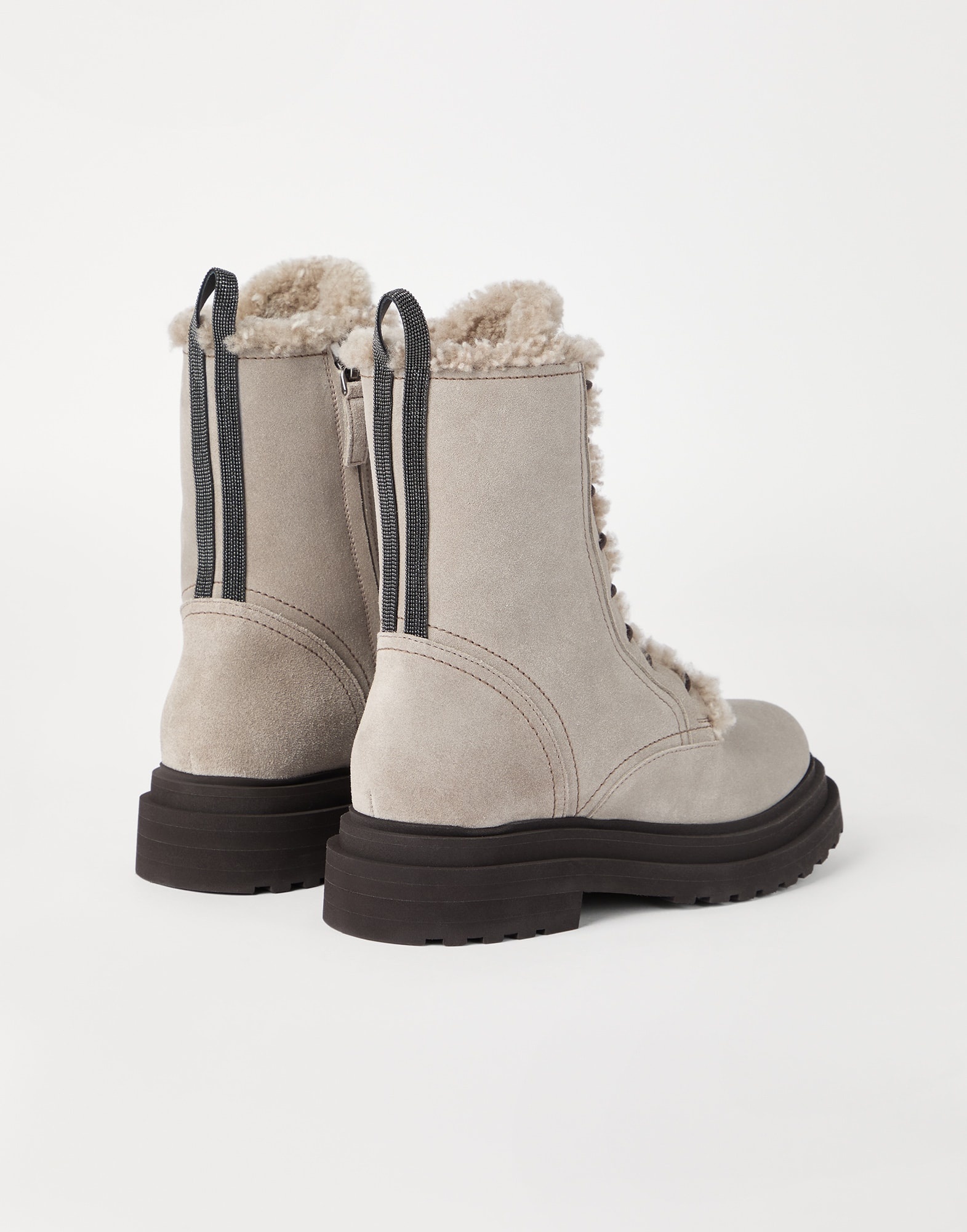 Suede boots with shearling lining and shiny loop detail - 2