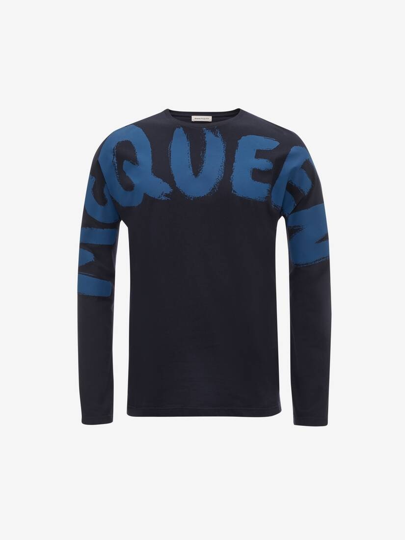 Men's McQueen Graffiti Kimono T-shirt in Navy - 1