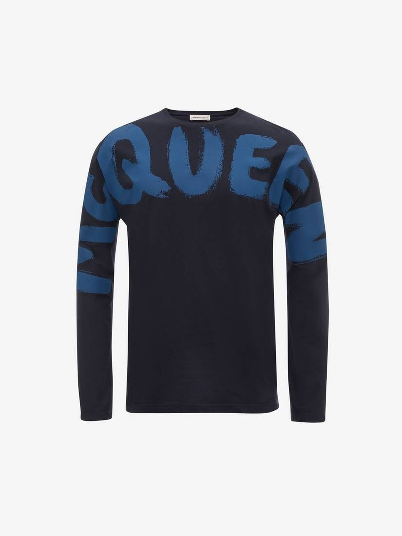 Men's McQueen Graffiti Kimono T-shirt in Navy 1