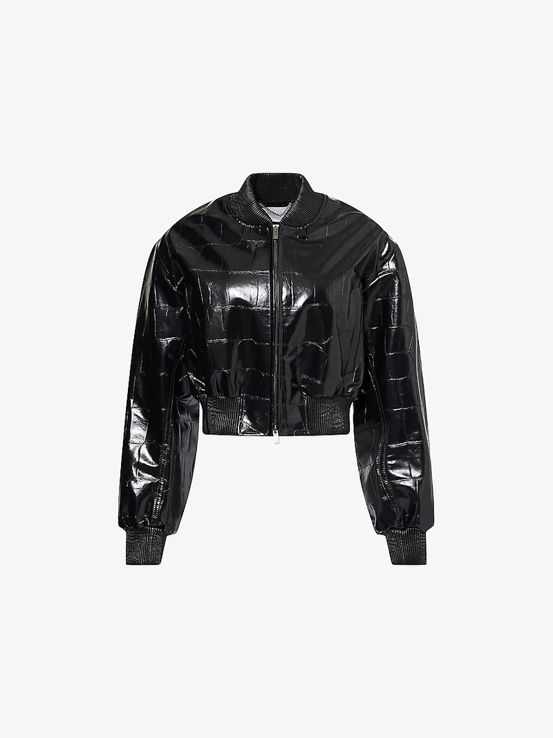 Crocodile-Embossed Faux-Leather Bomber Jacket - 1