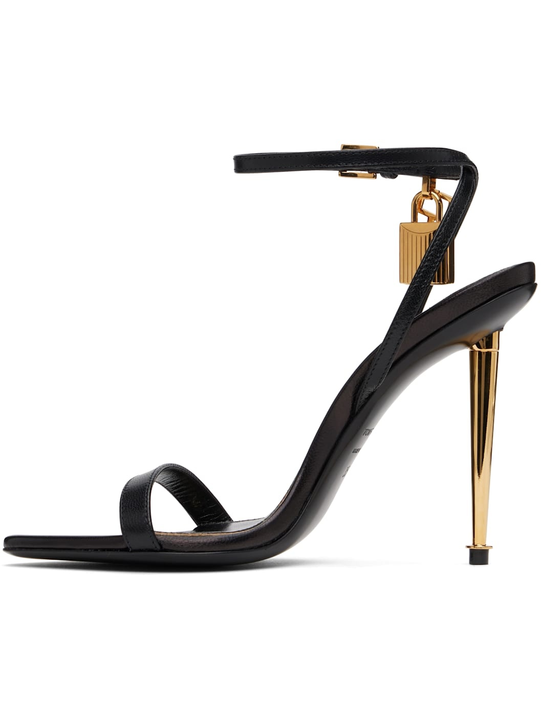 Black Padlock Pointy Naked Heeled Sandals - 3