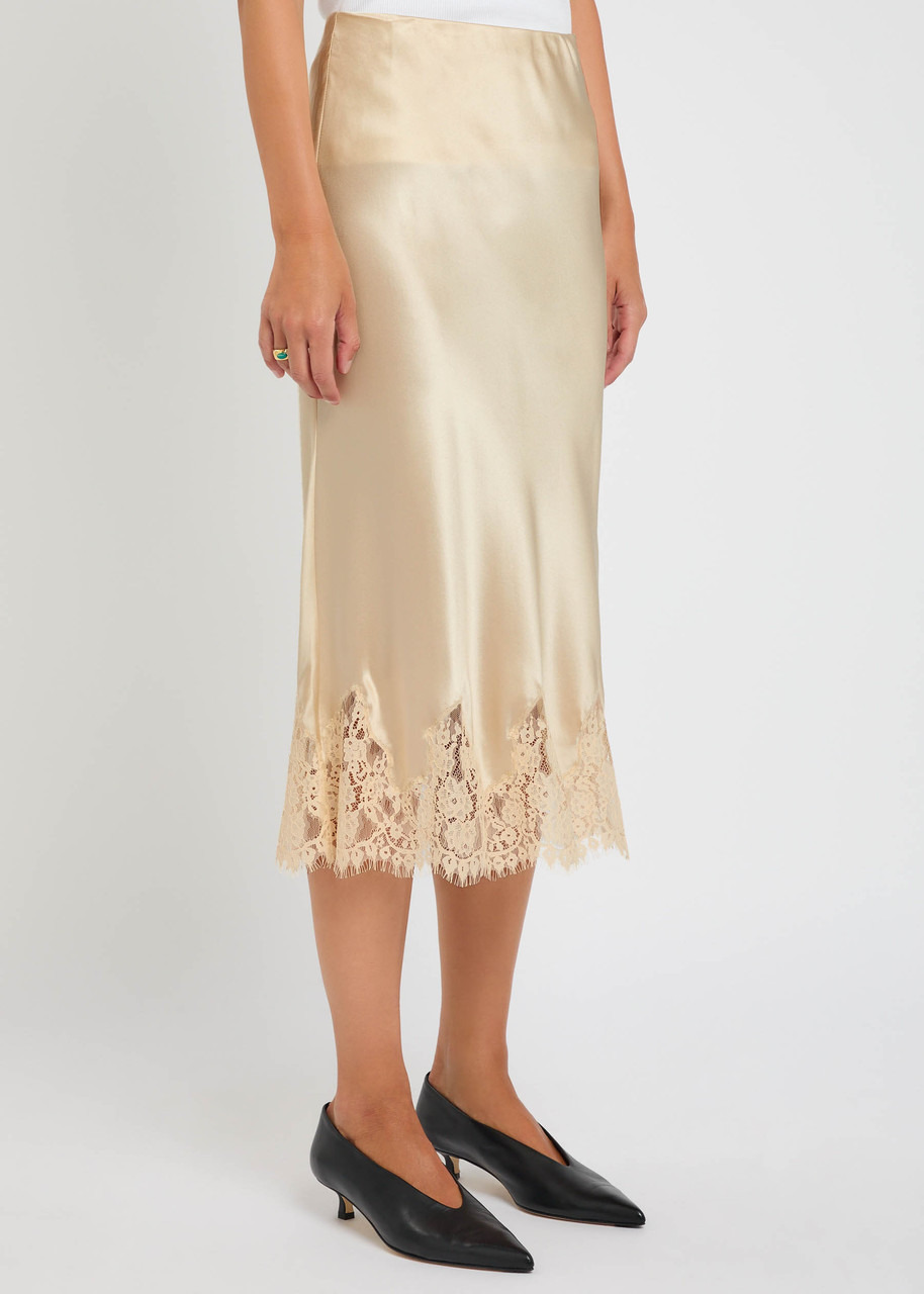 Reformation Carolina Lace-trimmed Silk-satin Midi Skirt - 2