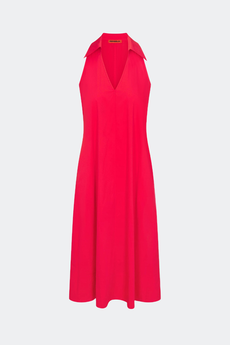 Nava Poplin Midi Dress in Cherry Red 1