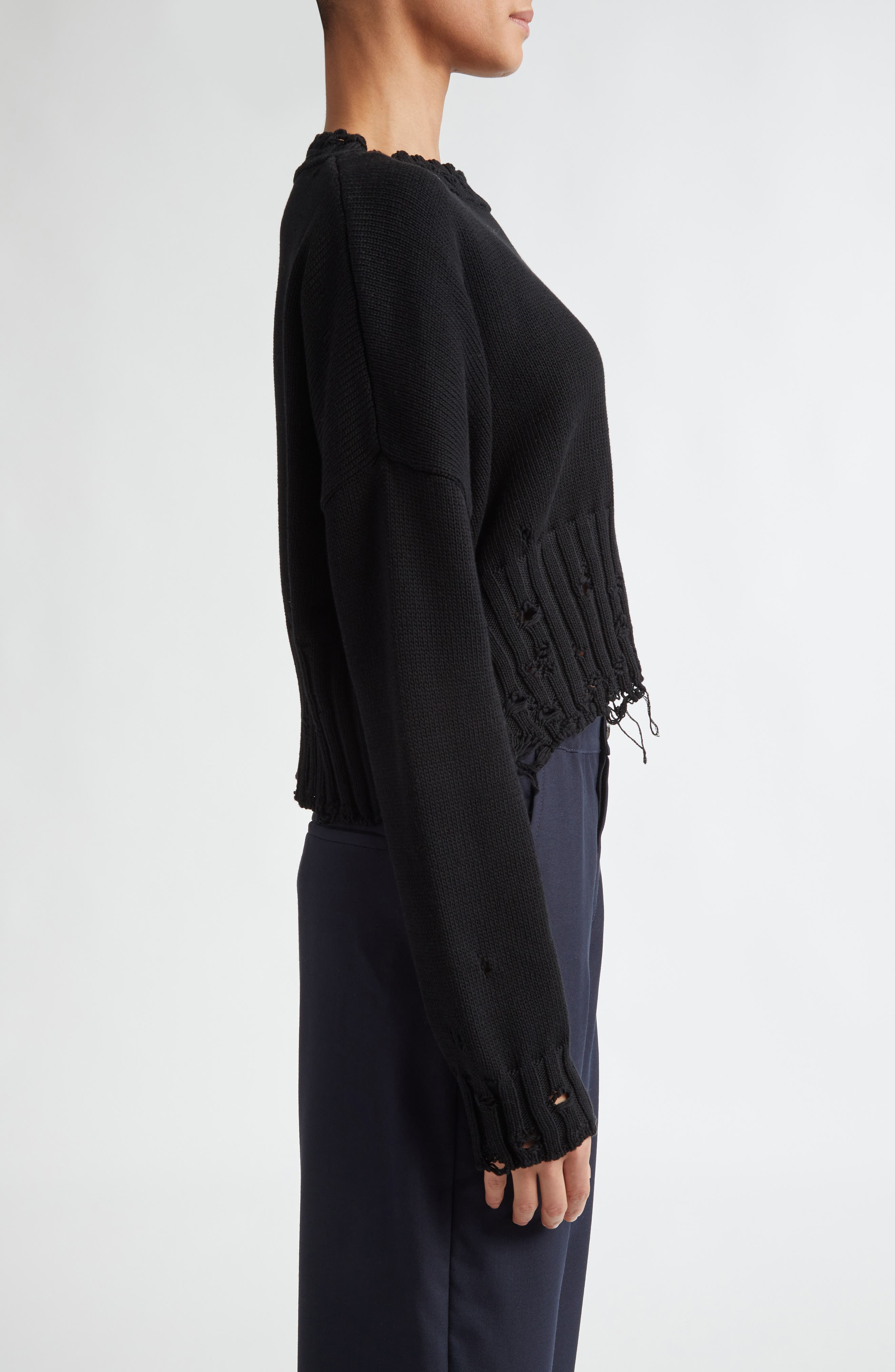 Distressed Cotton Crop Sweater - 3