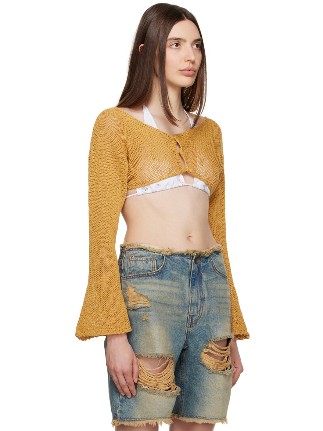 Yellow Cropped Cardigan - 2
