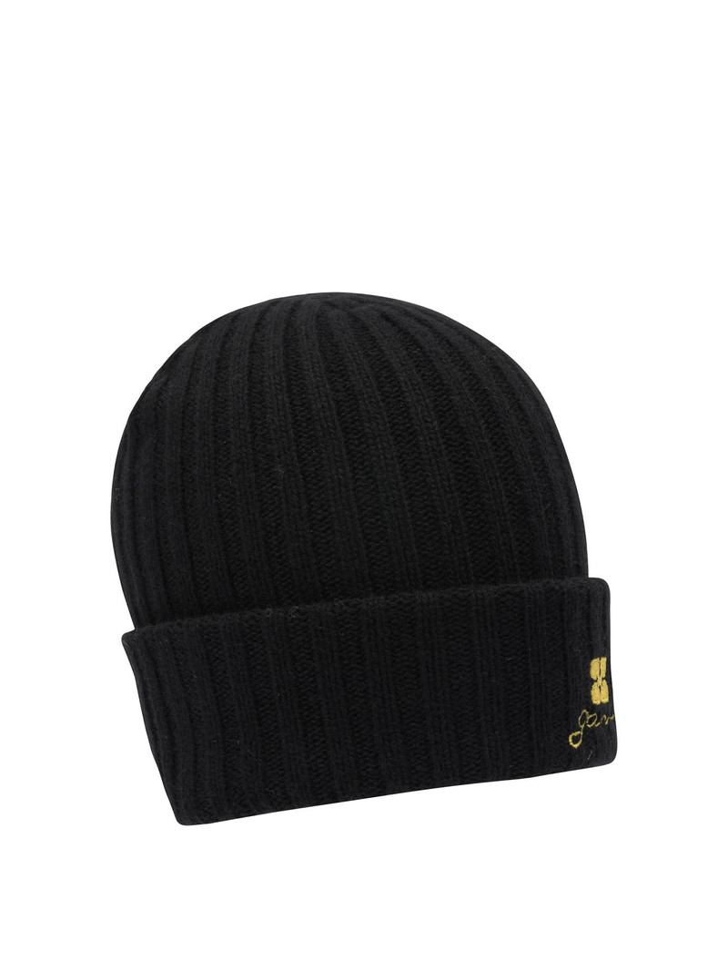 GANNI Wool Blend Beanie Hats Black outlook