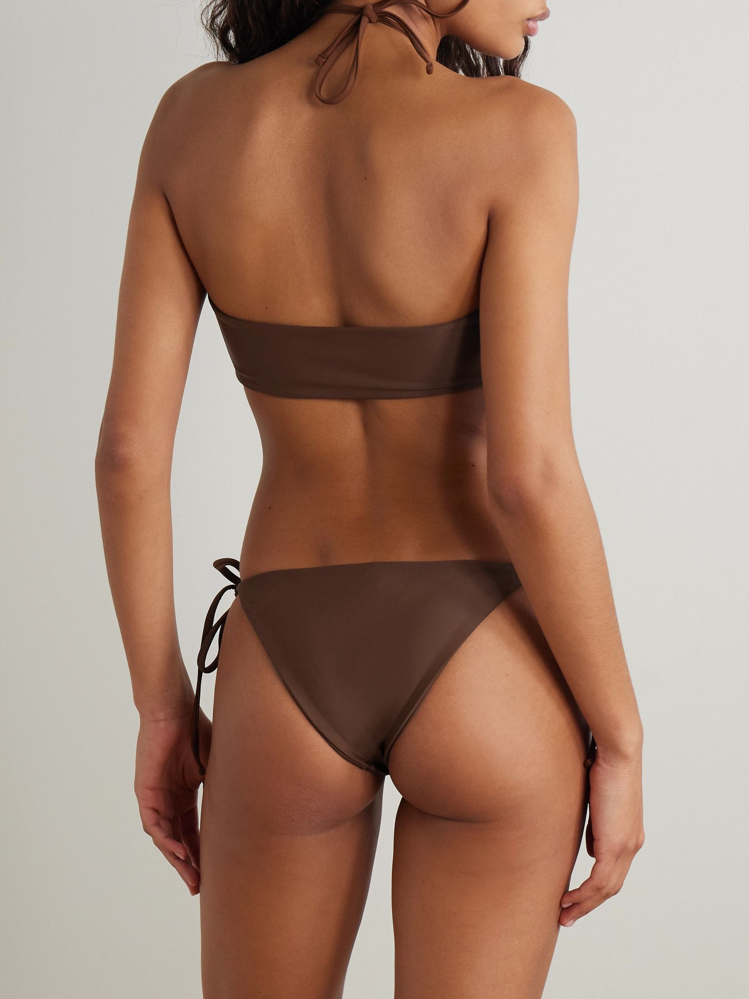 Bahia pearl-embellished stretch-ECONYL® halterneck bikini Brown - 3