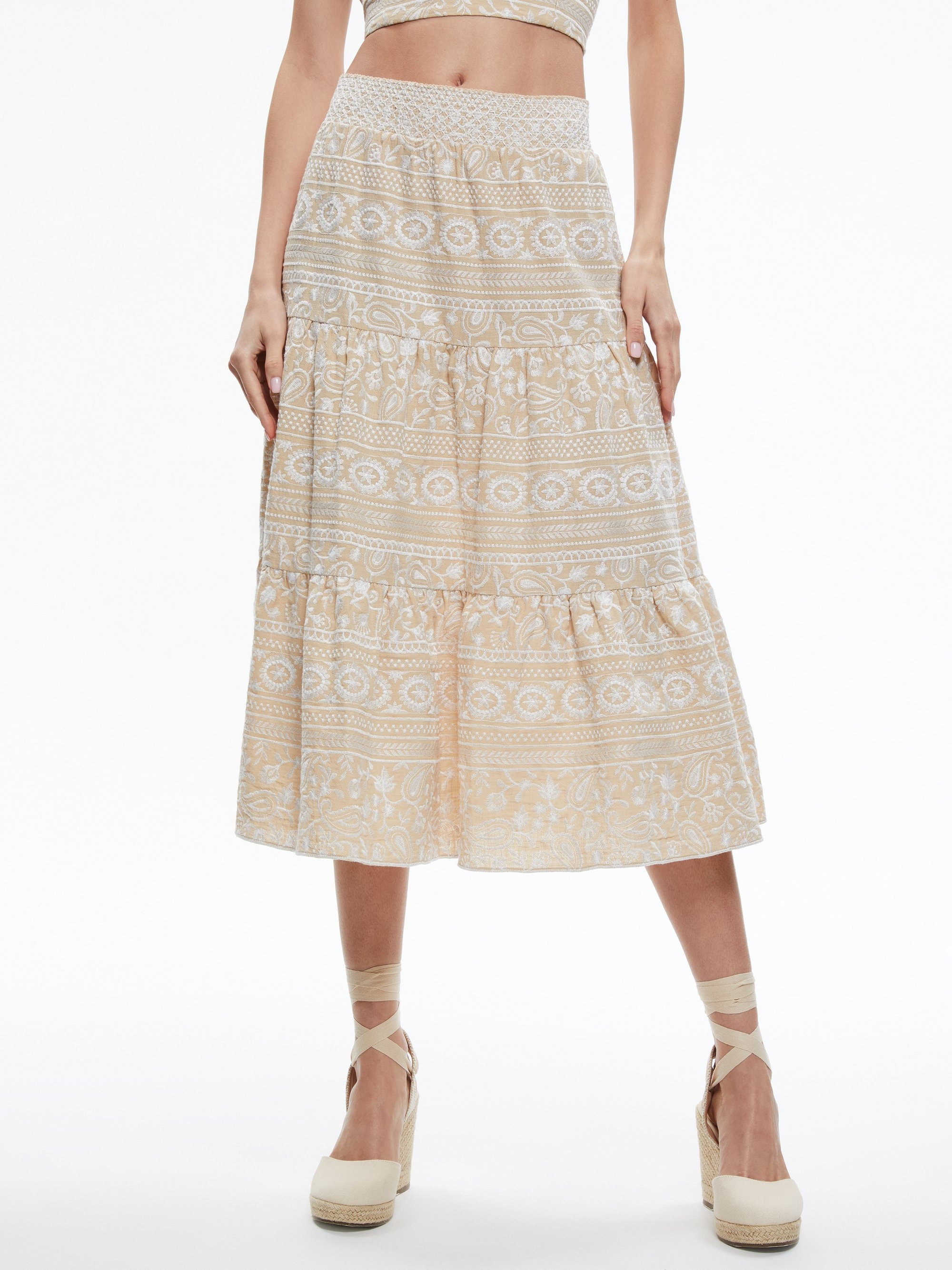 Alice + Olivia REISE TIERED MIDI SKIRT | REVERSIBLE