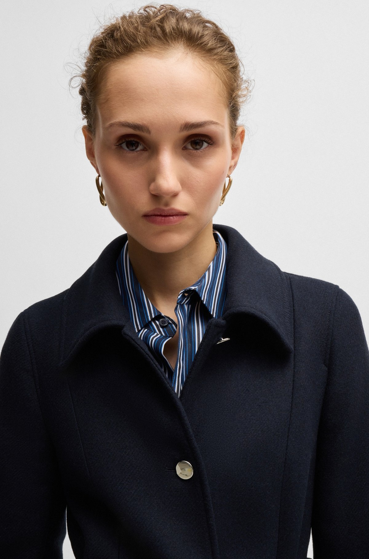 BELTED FORMAL COAT IN TWILL WITH METALLIC BUTTONS - 5