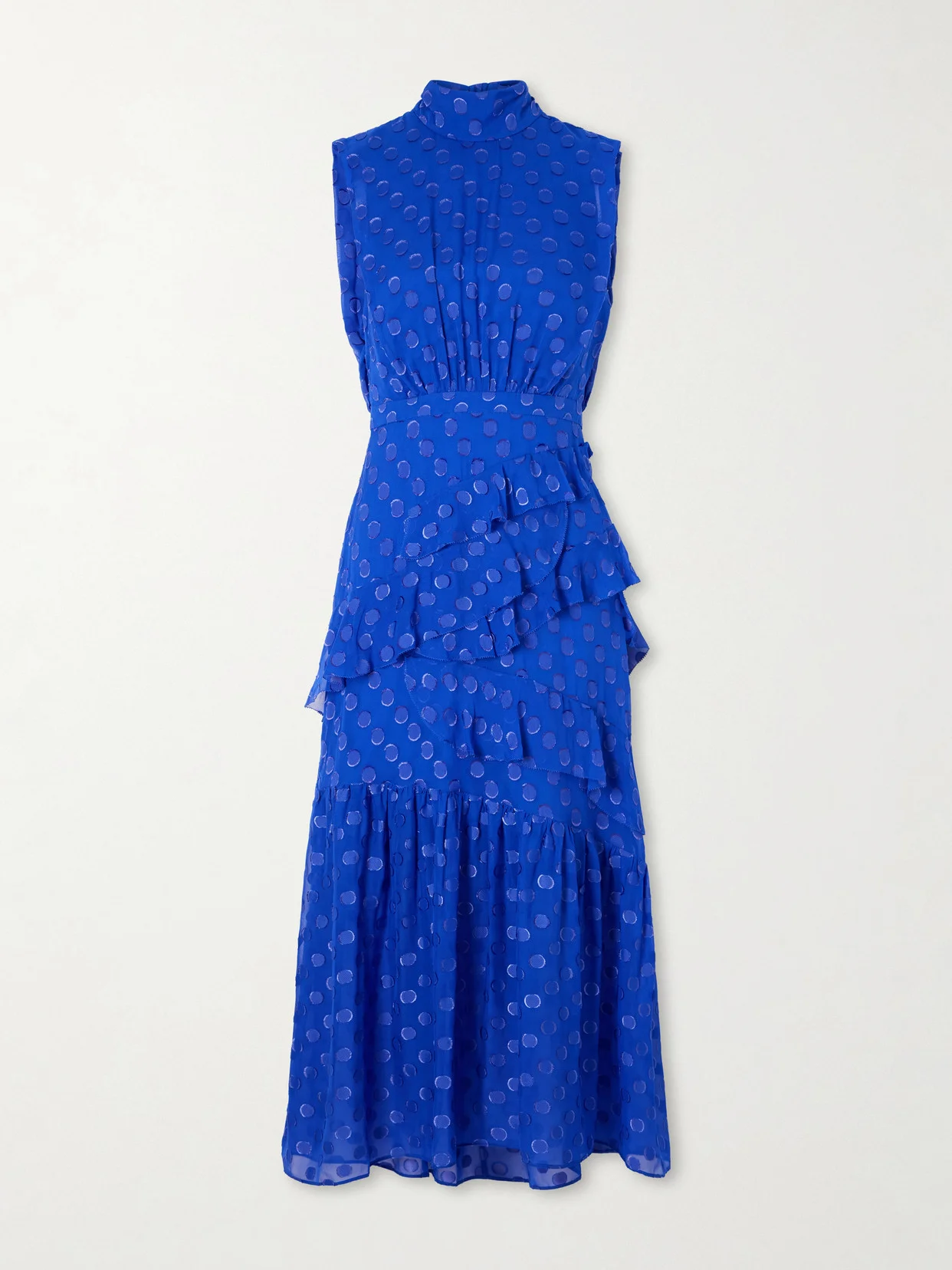 Fleur Polka-dot Ruffled Fil Coupé Silk-blend Crepe De Chine Midi Dress - 1