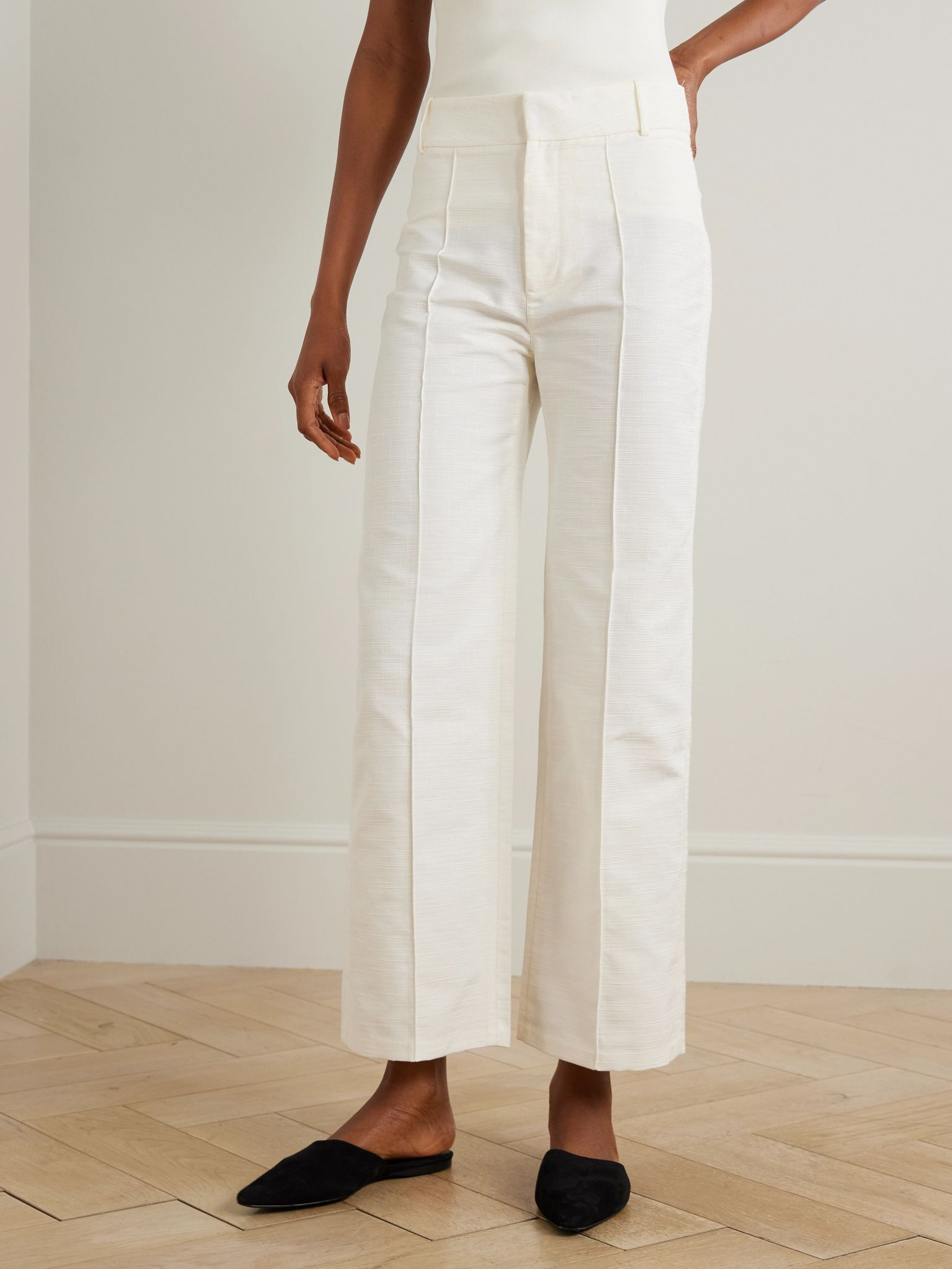 Yoshitomo pleated cotton-blend faille straight-leg pants Ecru - 3