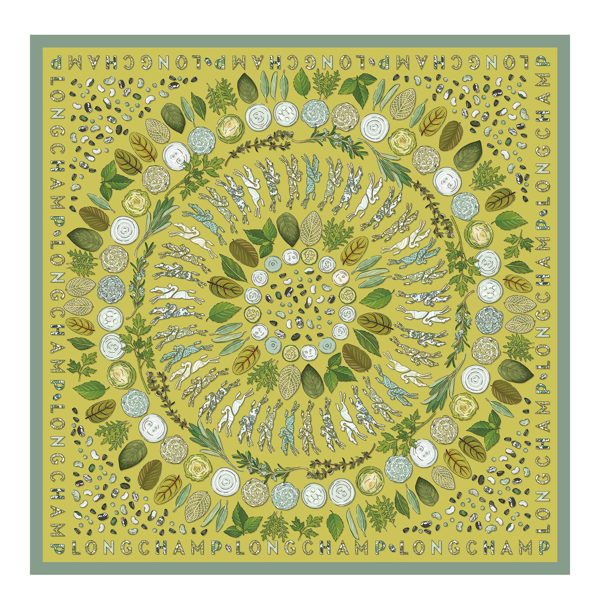 Longchamp Herbarium Silk scarf 90 Kiwi Green - OTHER - 1