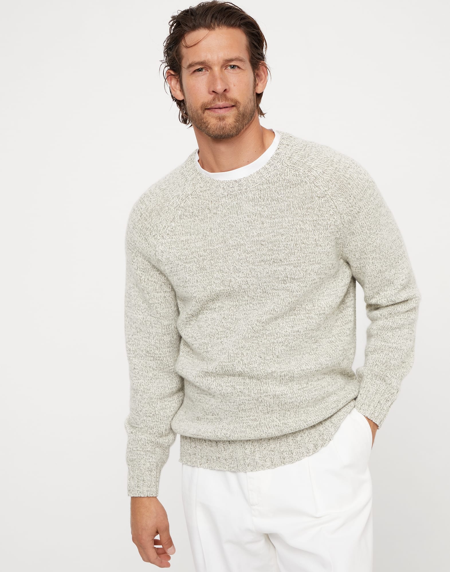 Mouliné cashmere sweater with raglan sleeves - 1