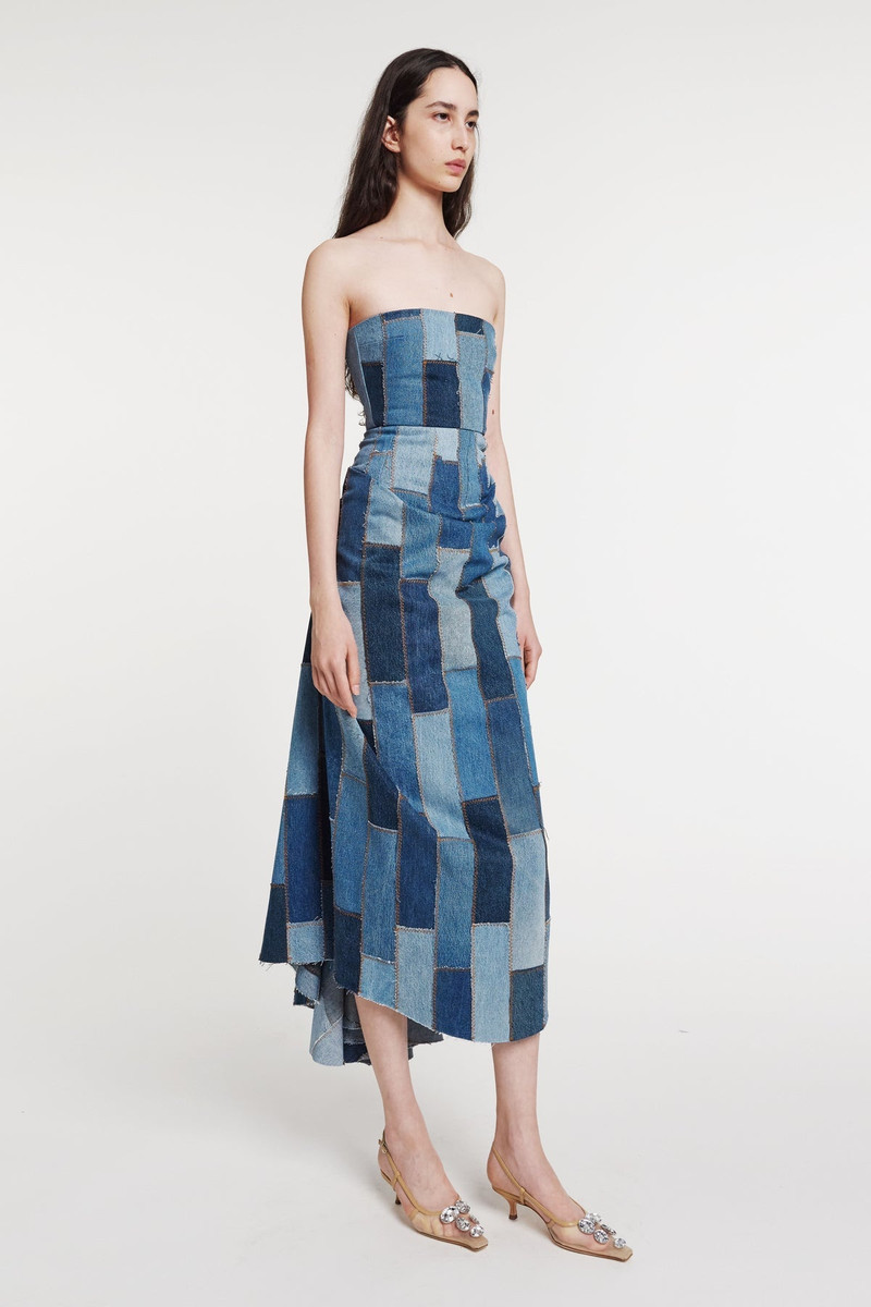 UPCYCLED DENIM DRESS WITH BACK GATHERING BLUE DENIM 3