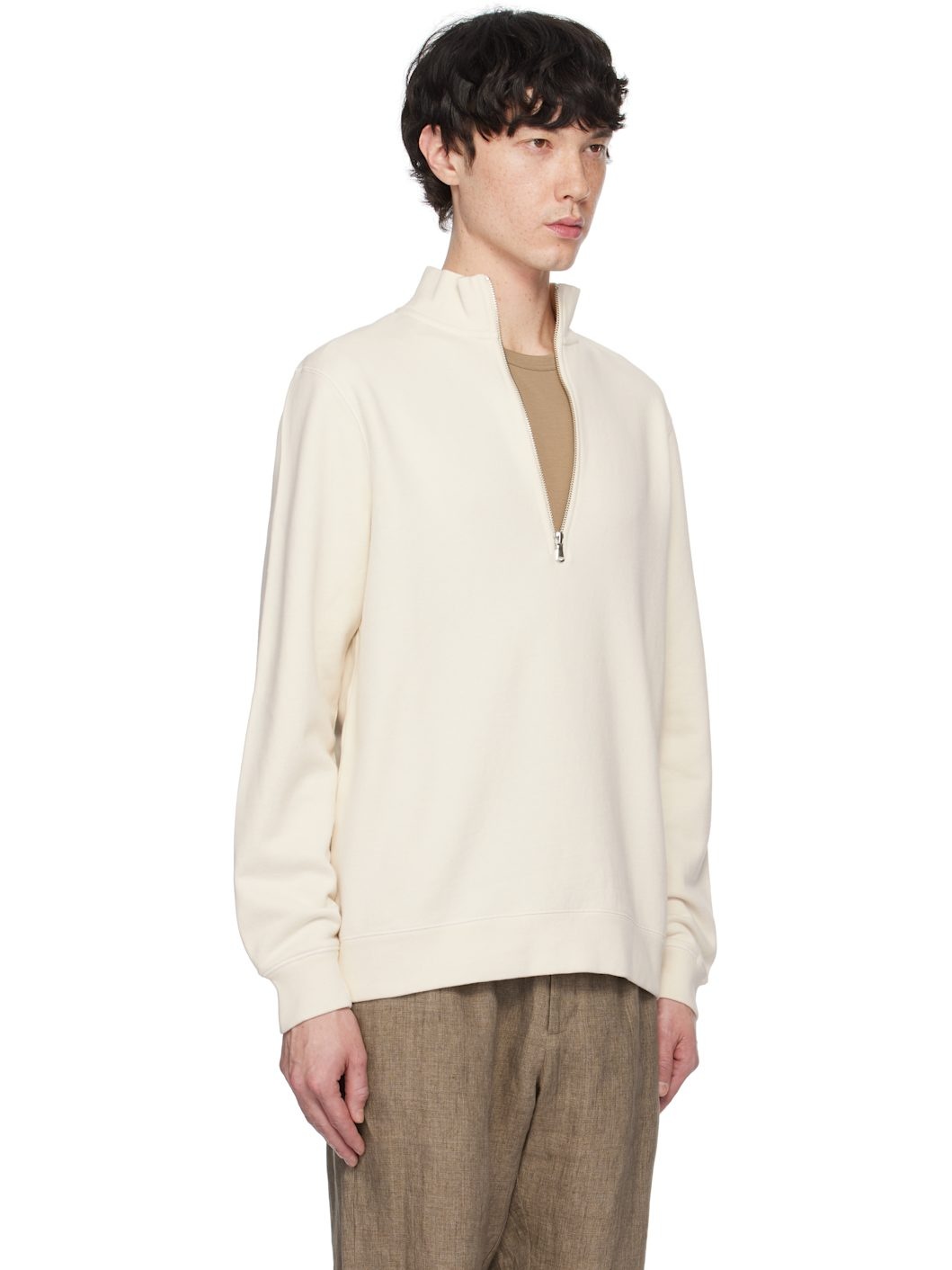 Beige Half-Zip Loopback Sweatshirt - 2