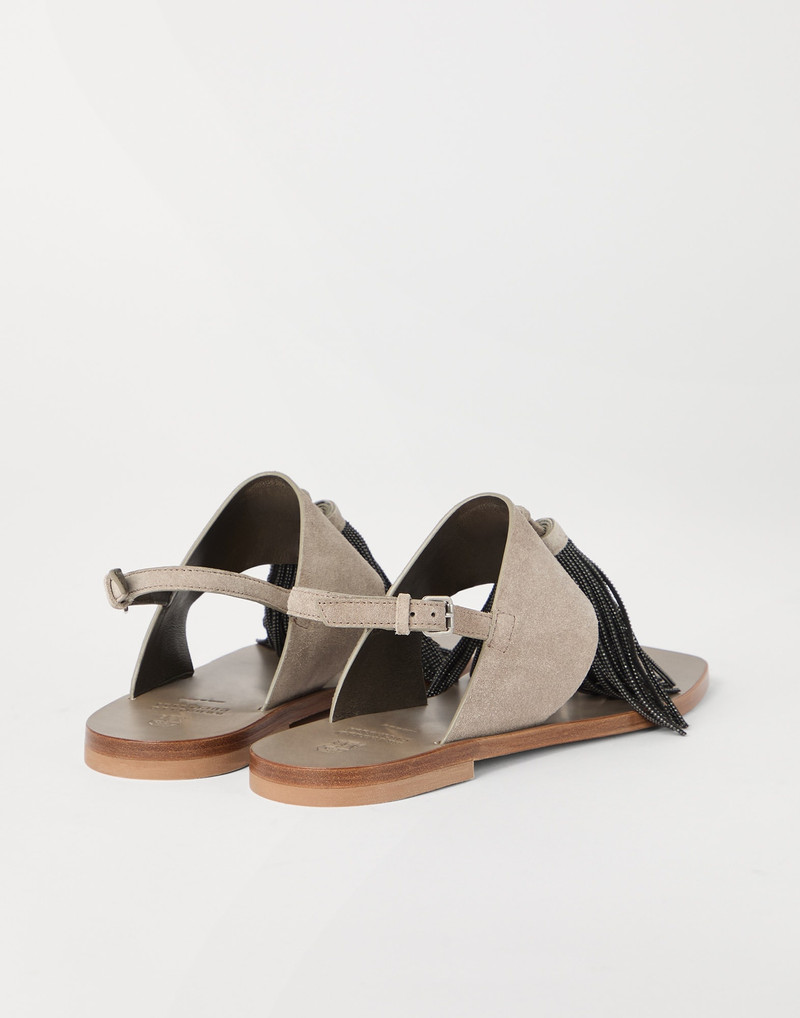 Brunello Cucinelli Suede sandals with precious tassels outlook