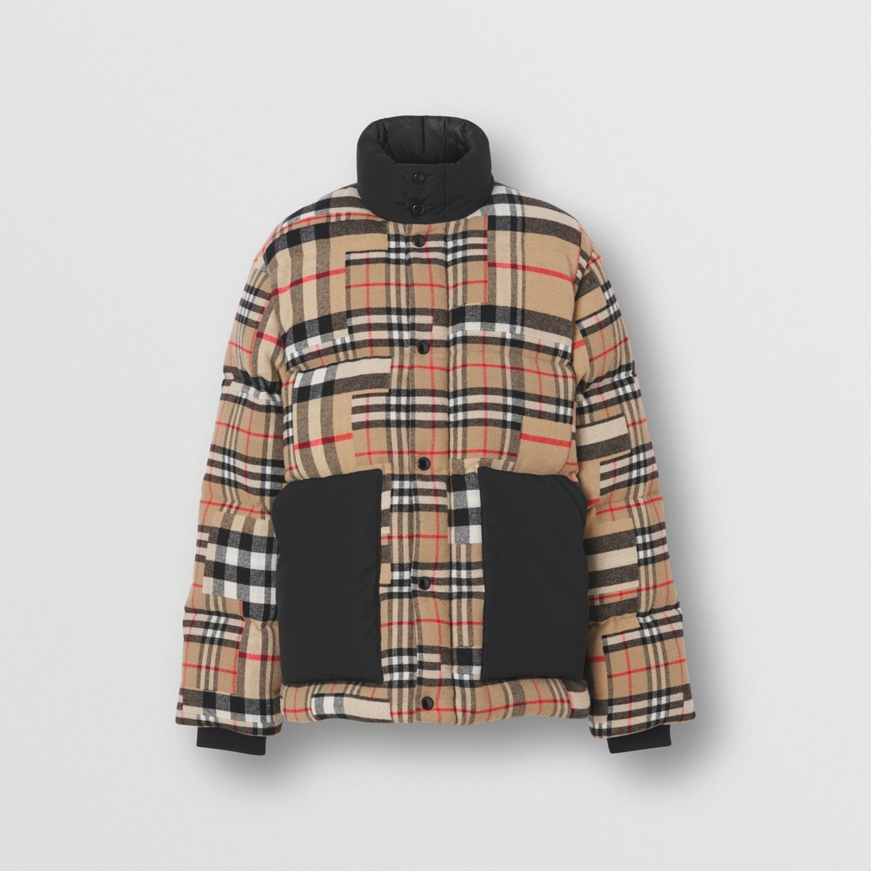 Patchwork Check Down-filled Wool Jacket - 4