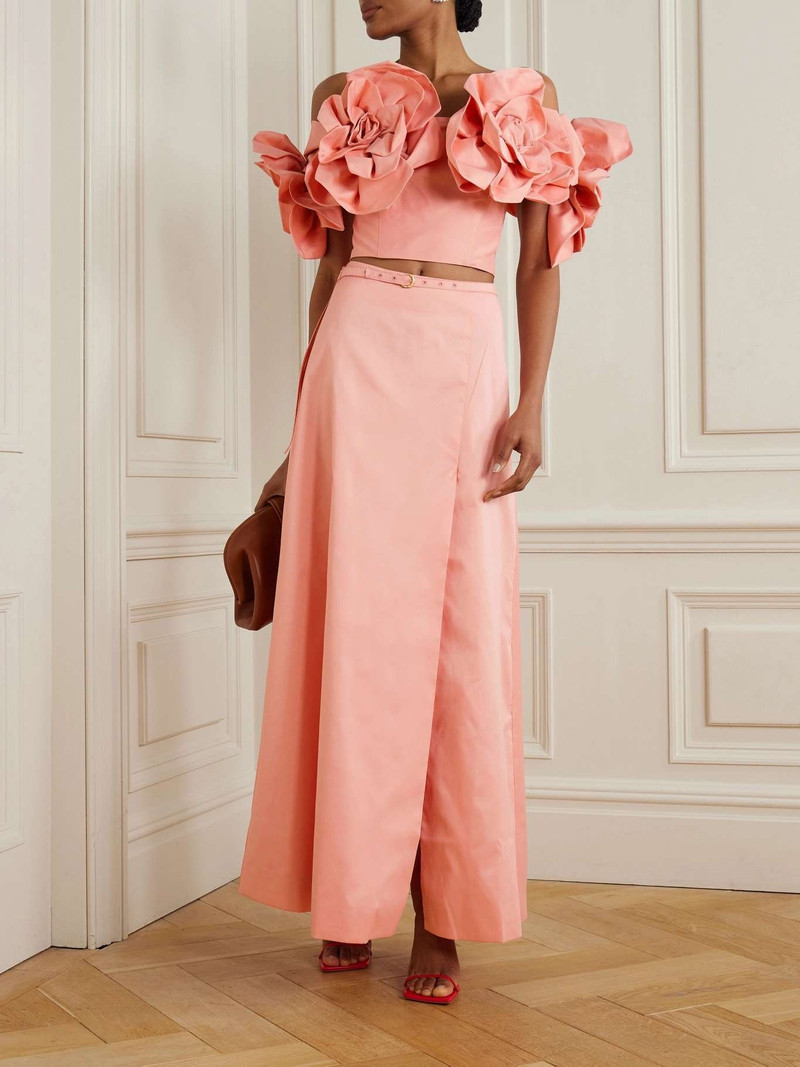 Aje. Etta belted wrap-effect taffeta maxi skirt Coral outlook