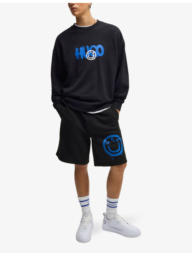HUGO Smiley-print relaxed-fit cotton-jersey shorts outlook