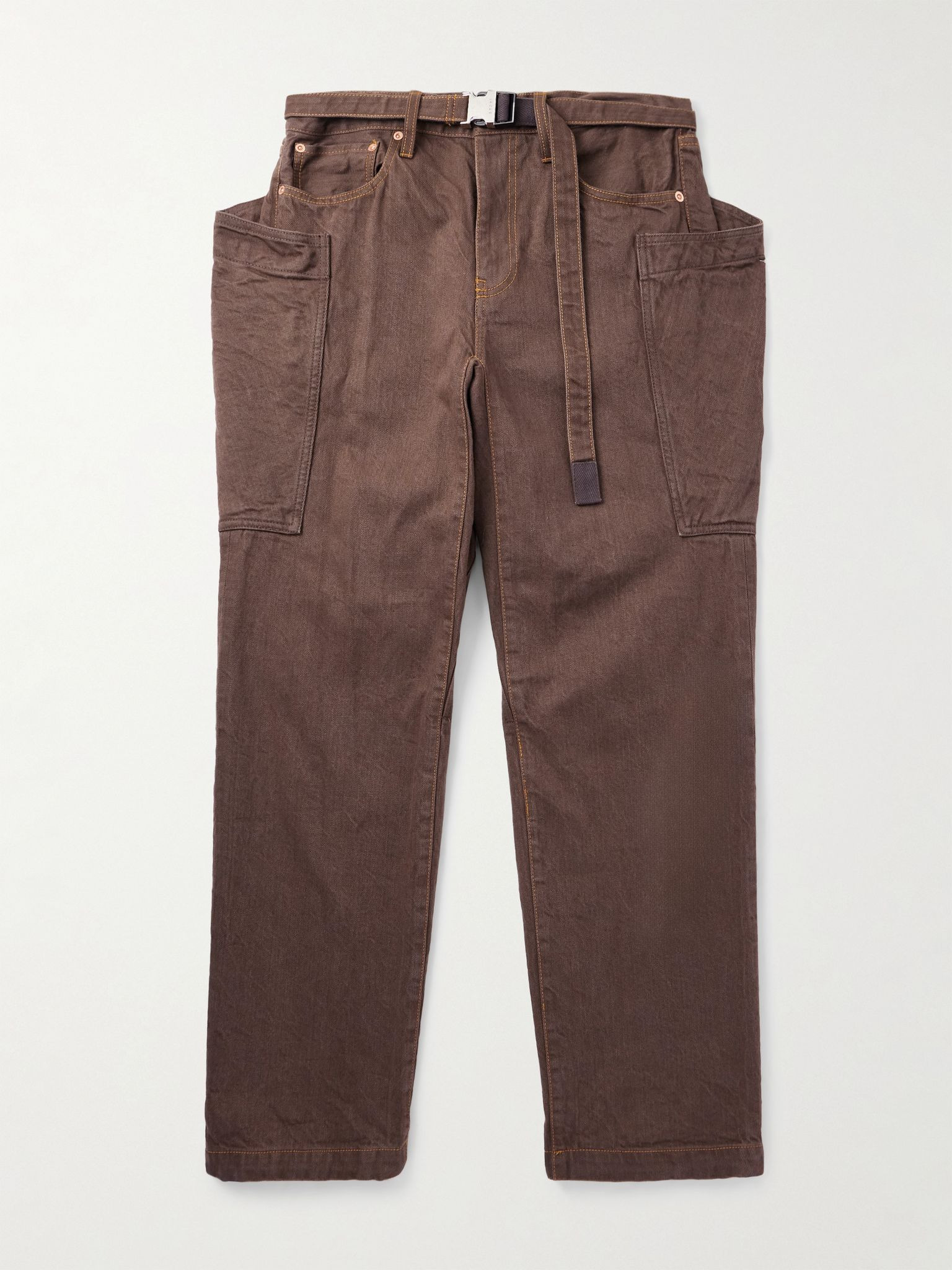 Belted Straight-Leg Jeans Brown - 1